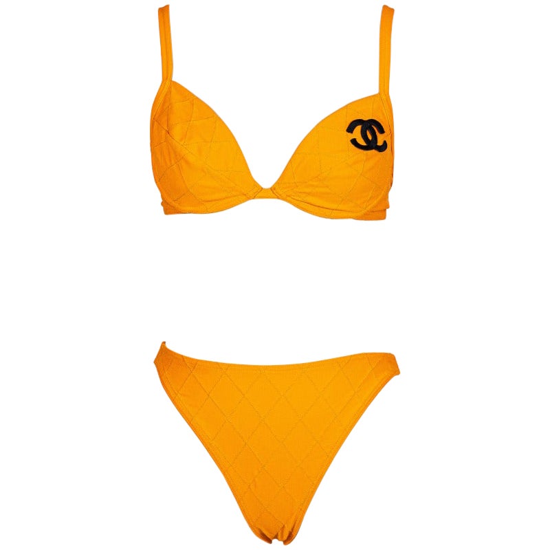 Chanel 1994 Cruise Vintage Orange Logo Quilted Bikini