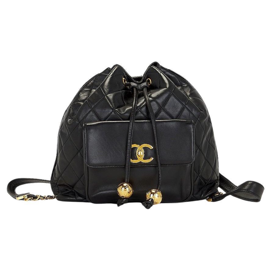 Black Chanel 1994 Diamond Quilted Drawstring Backpack For Sale