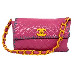 Chanel 1994 Fall/Winter Vintage Pink Vinyl Flap Bag Maxi