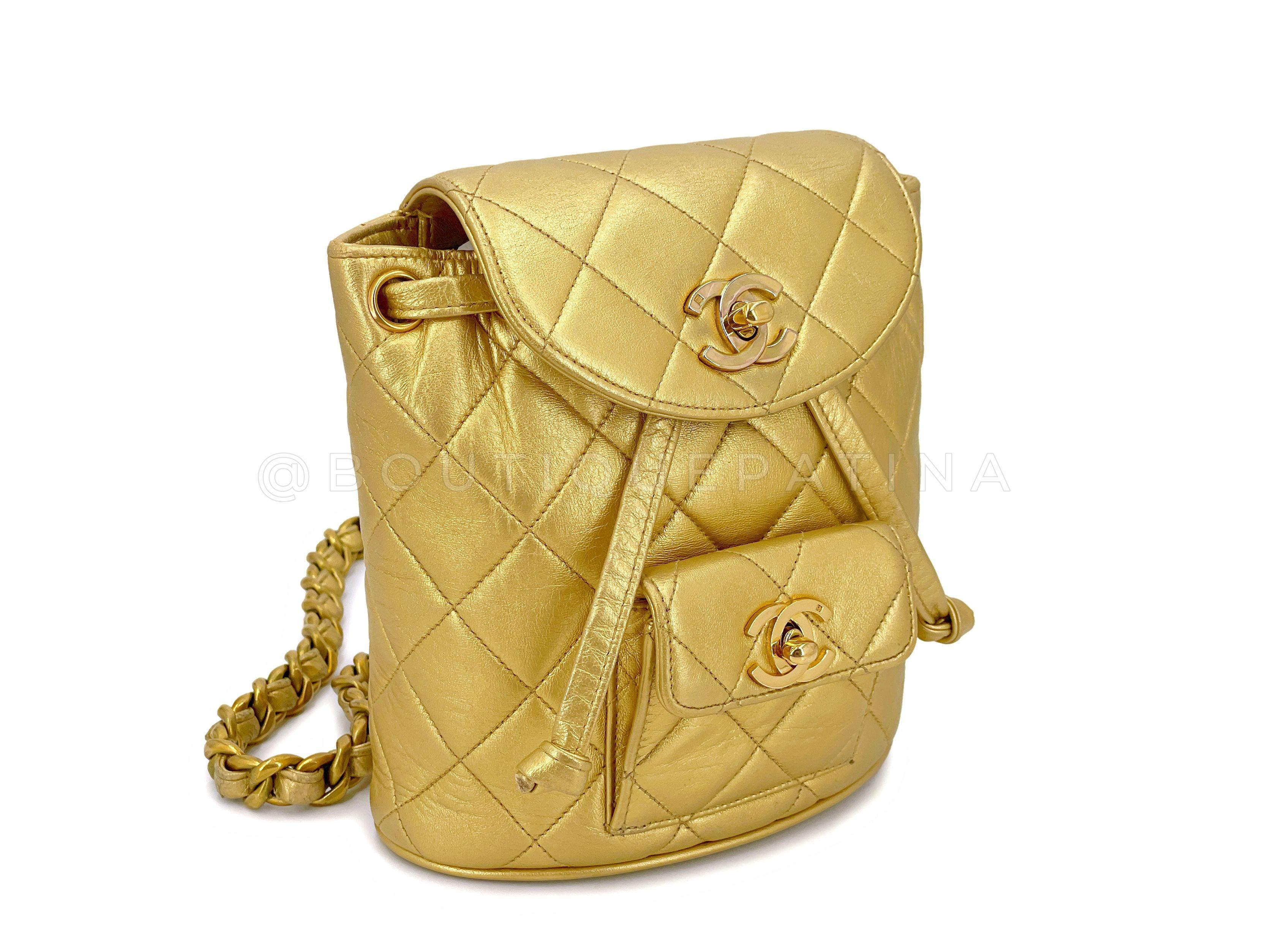 Chanel 1994 Gold Mini Duma Small Backpack Bag 24k GHW 67148 In Excellent Condition For Sale In Costa Mesa, CA
