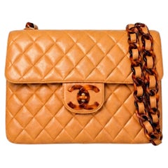 Chanel 1994 Jumbo Lambskin Flap Bag with Tortoiseshell CC & Chain