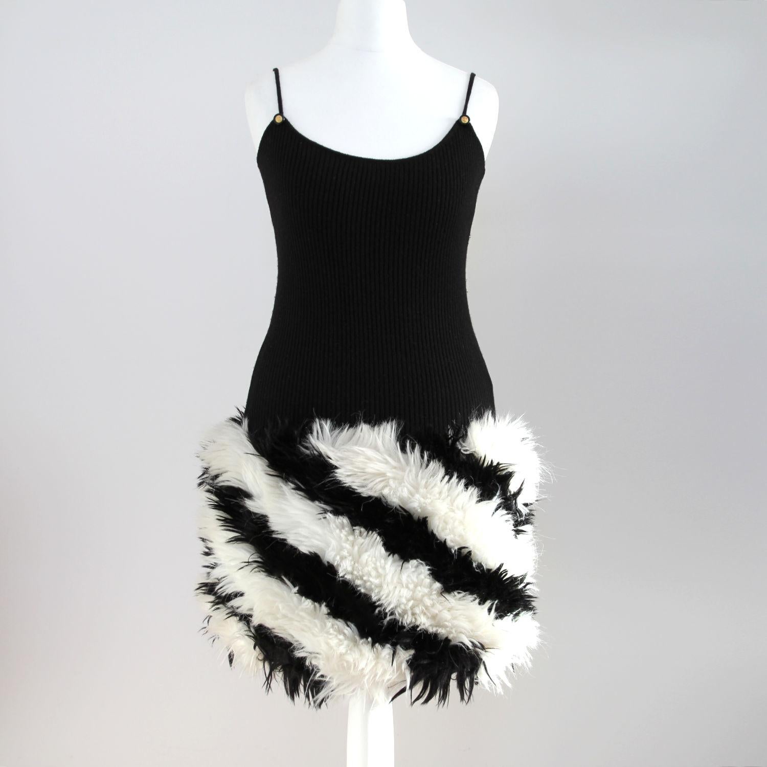 CHANEL 1994 Legendary Black & White Faux Fur Cashmere Dress by Karl Lagerfeld 4