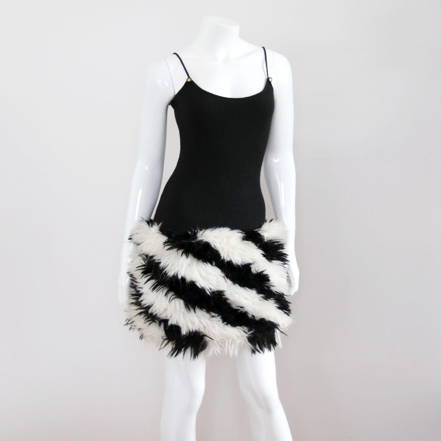 Women's or Men's CHANEL 1994 Legendary Black & White Faux Fur Cashmere Dress by Karl Lagerfeld