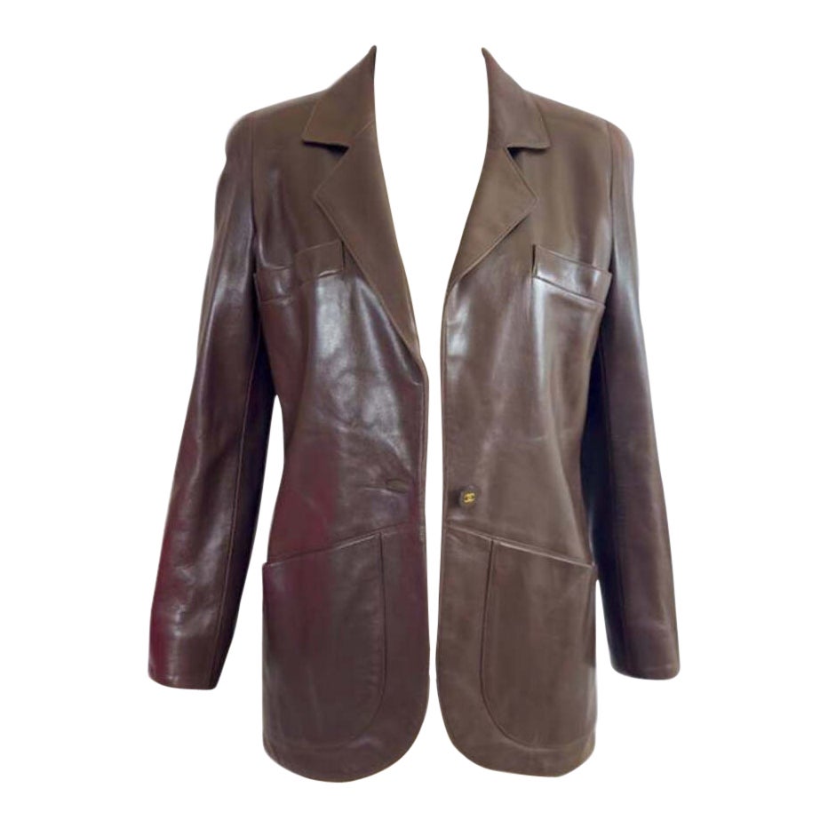 Chanel 1994 Metiers D
art Vintage Giacca di pelle marrone