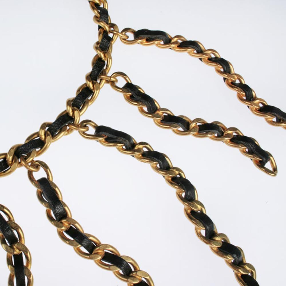 Chanel 1994 Rare Leather 64K Gold Plated Chains Necklace 3