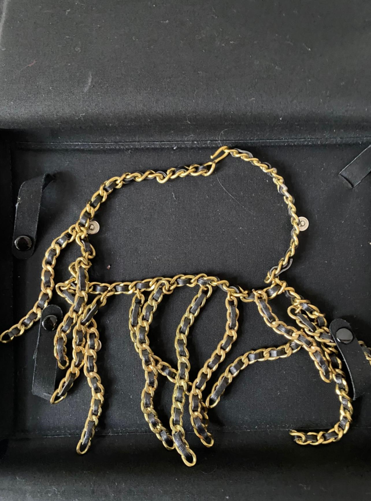Chanel 1994 Rare Leather 64K Gold Plated Chains Necklace 5