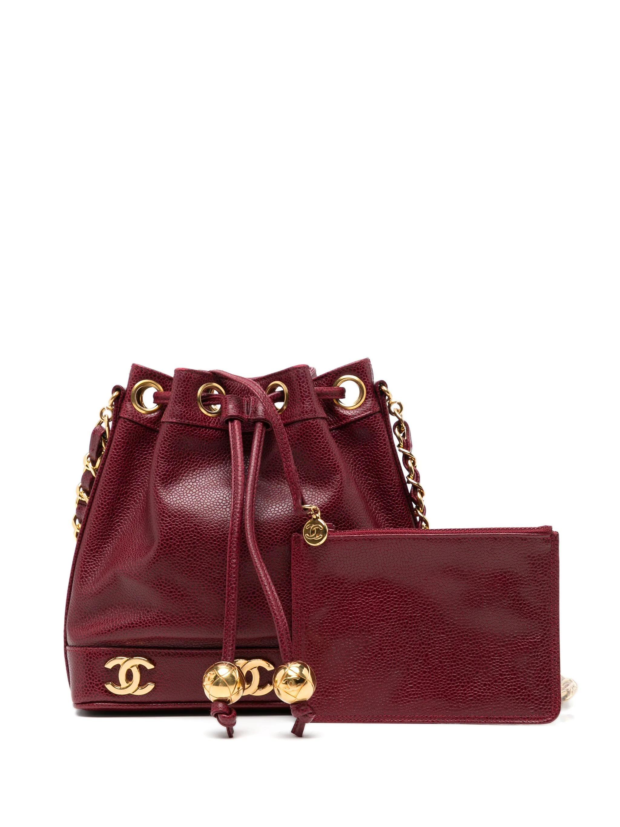 Brown Chanel 1994 Rare Vintage Mini Triple Six CC Logo Crossbody Caviar Tote Bag For Sale