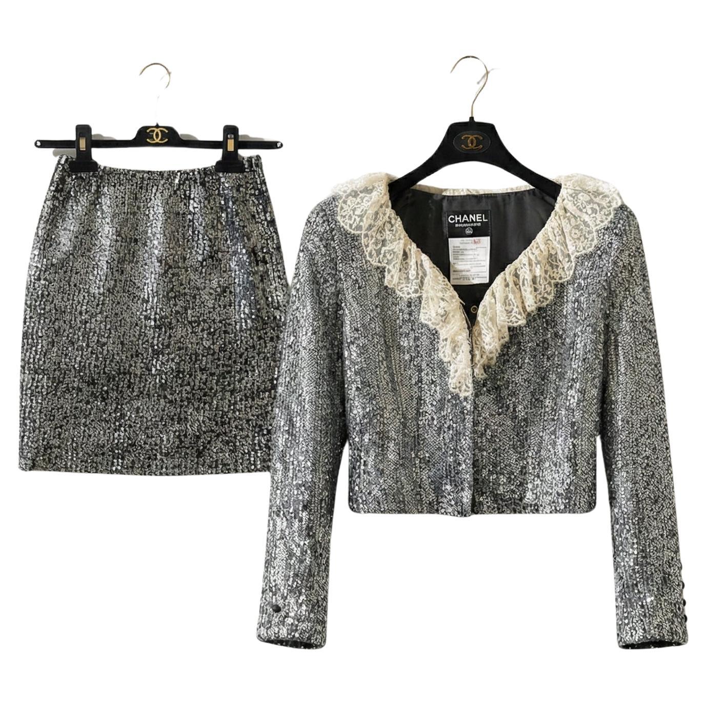 Chanel 1994 Runway Sequin Skirt Suit size 42