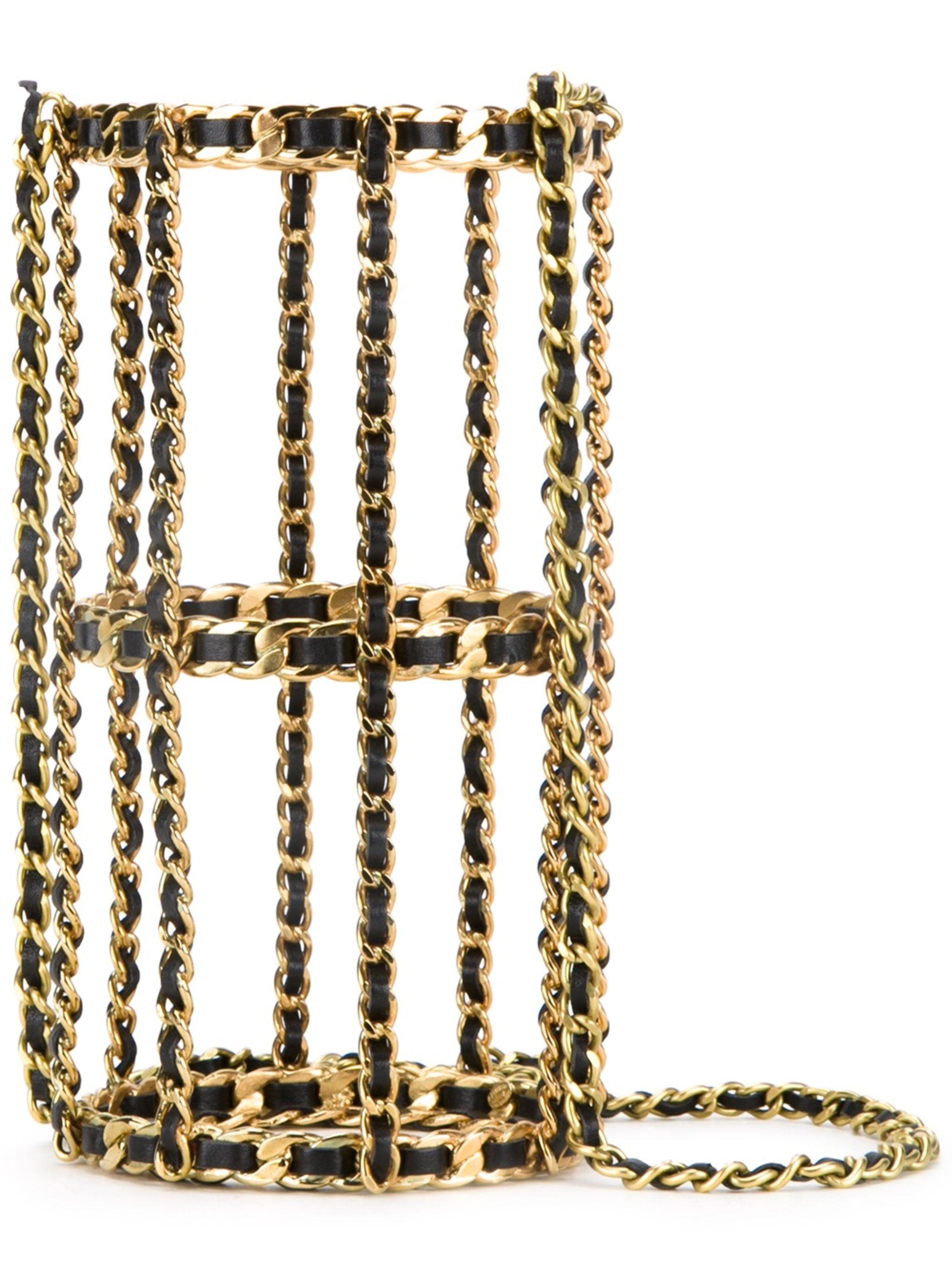 Chanel 1994 Runway Vintage Iconic Cage Chain Bottle Minaudière Shoulder Bag For Sale 6