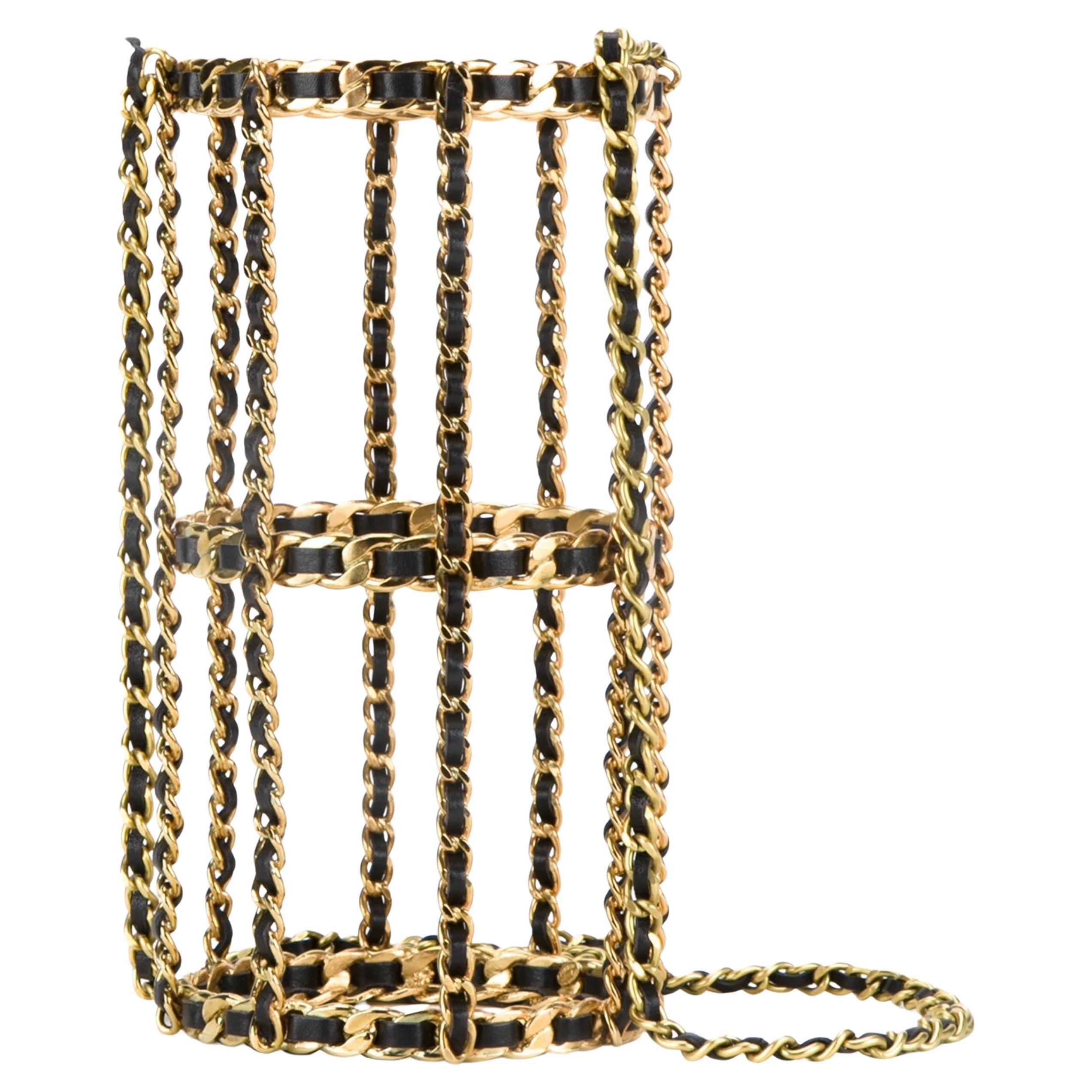 Chanel 1994 Runway Vintage Iconic Cage Chain Bottle Minaudière Shoulder Bag