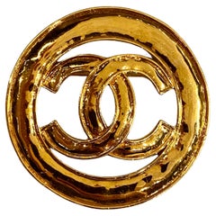 Chanel 1994 Spring Collection Large Gold Round CC Logo Brooch
