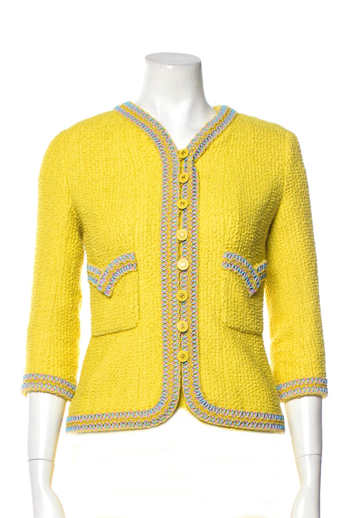 Women's or Men's Chanel 1994 Spring Collectors Yellow Tweed Jacket