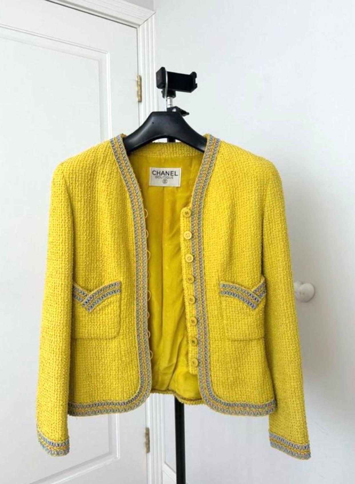 Chanel 1994 Spring Collectors Yellow Tweed Jacket 3