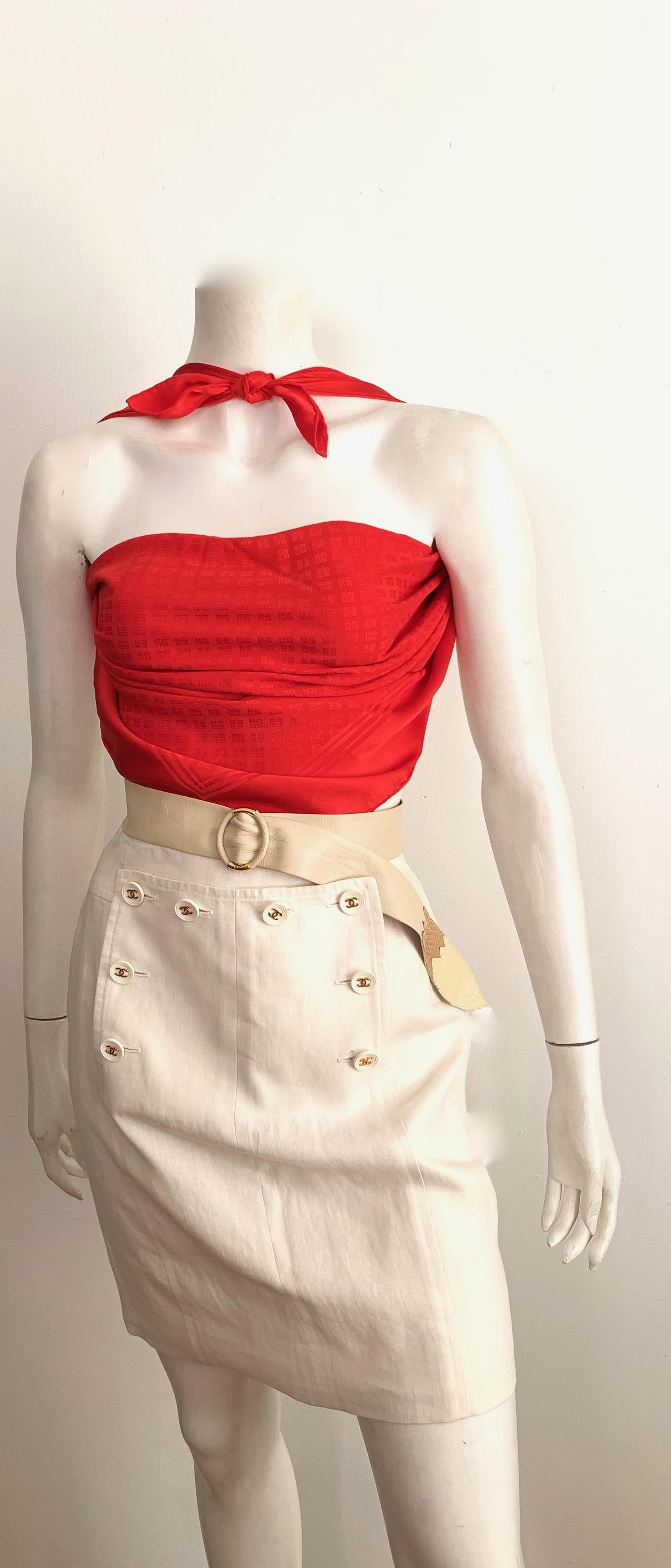 Chanel 1994 Spring Cream Linen Short Skirt Size 4. For Sale 6