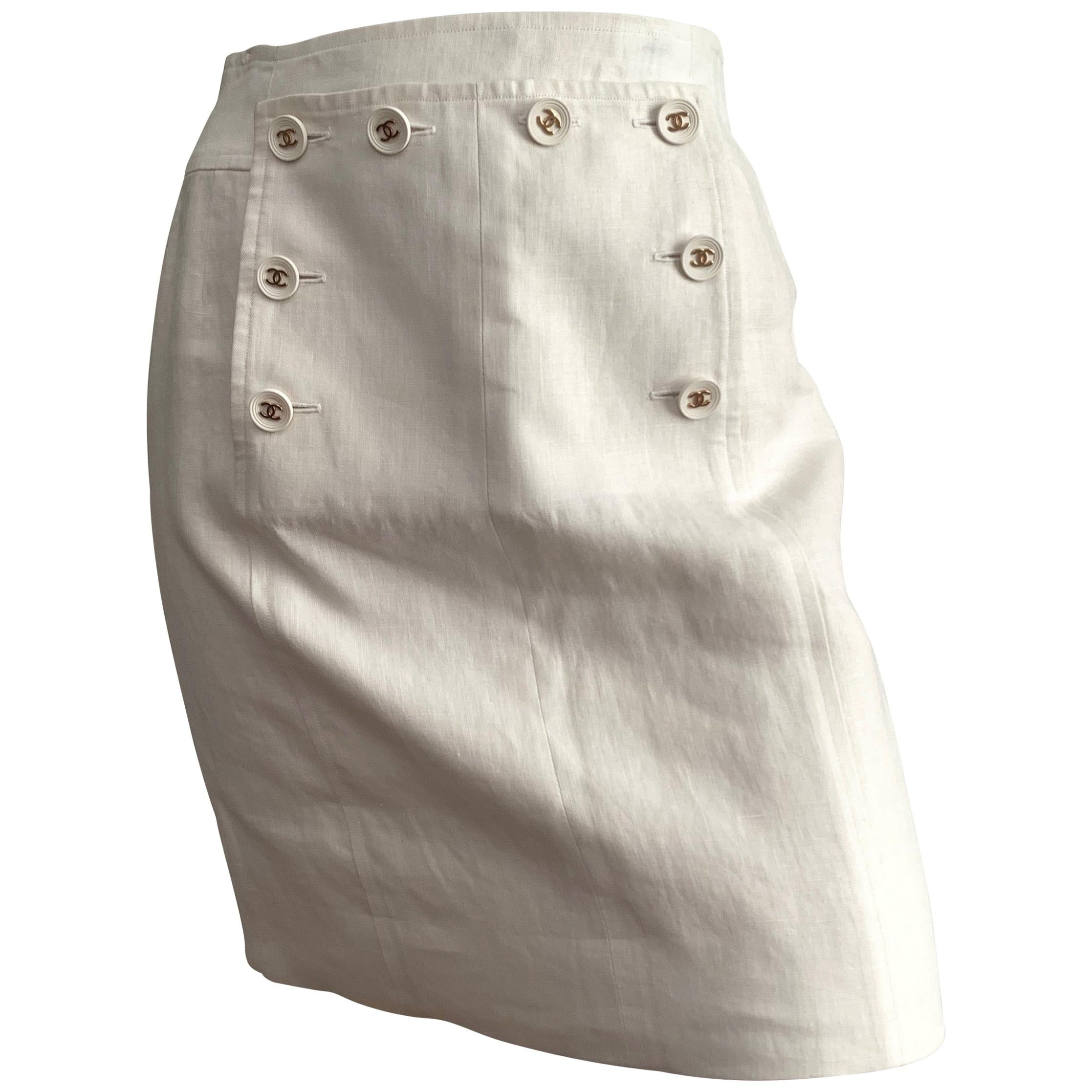 Chanel 1994 Spring Cream Linen Short Skirt Size 4. For Sale