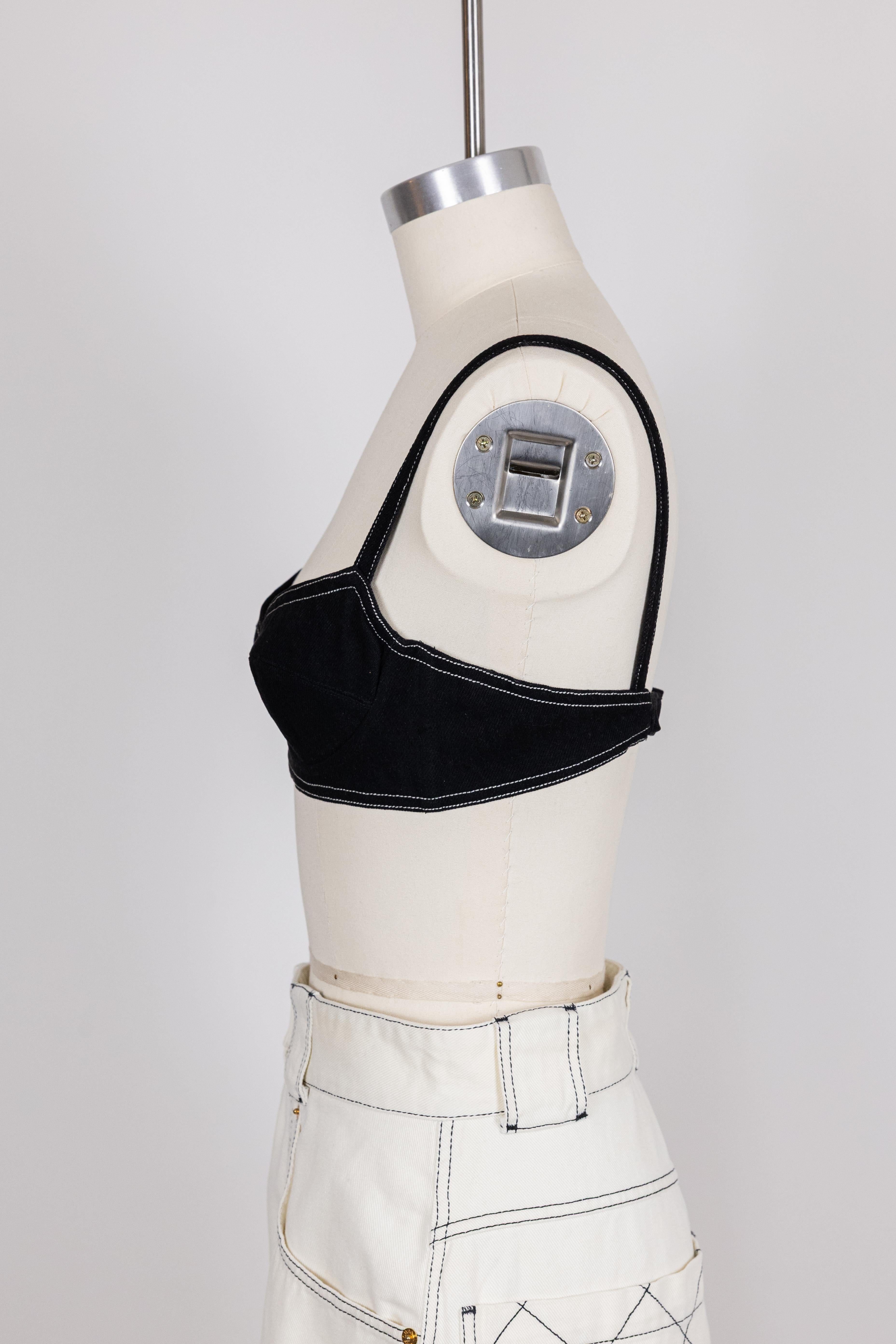 Chanel 1994 Frühjahr/Sommer Vintage Schwarz Denim BH Bustier im Angebot 6