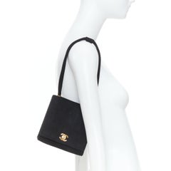 CHANEL 1994 Turnlock Flap Bag black suede triple strap vintage shoulder bag