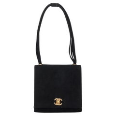 CHANEL 1994 Turnlock Flap Bag black suede triple strap vintage shoulder bag