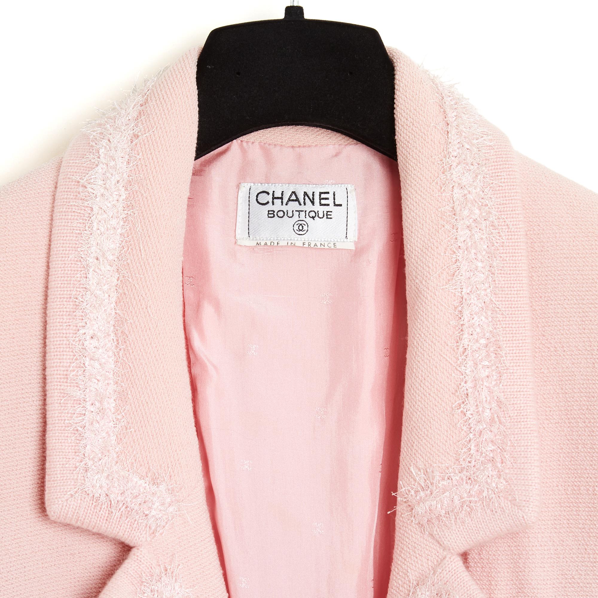 Veste longue en tweed de laine rose Chanel 1994 Veste FR38 GB10 US8 en vente 1