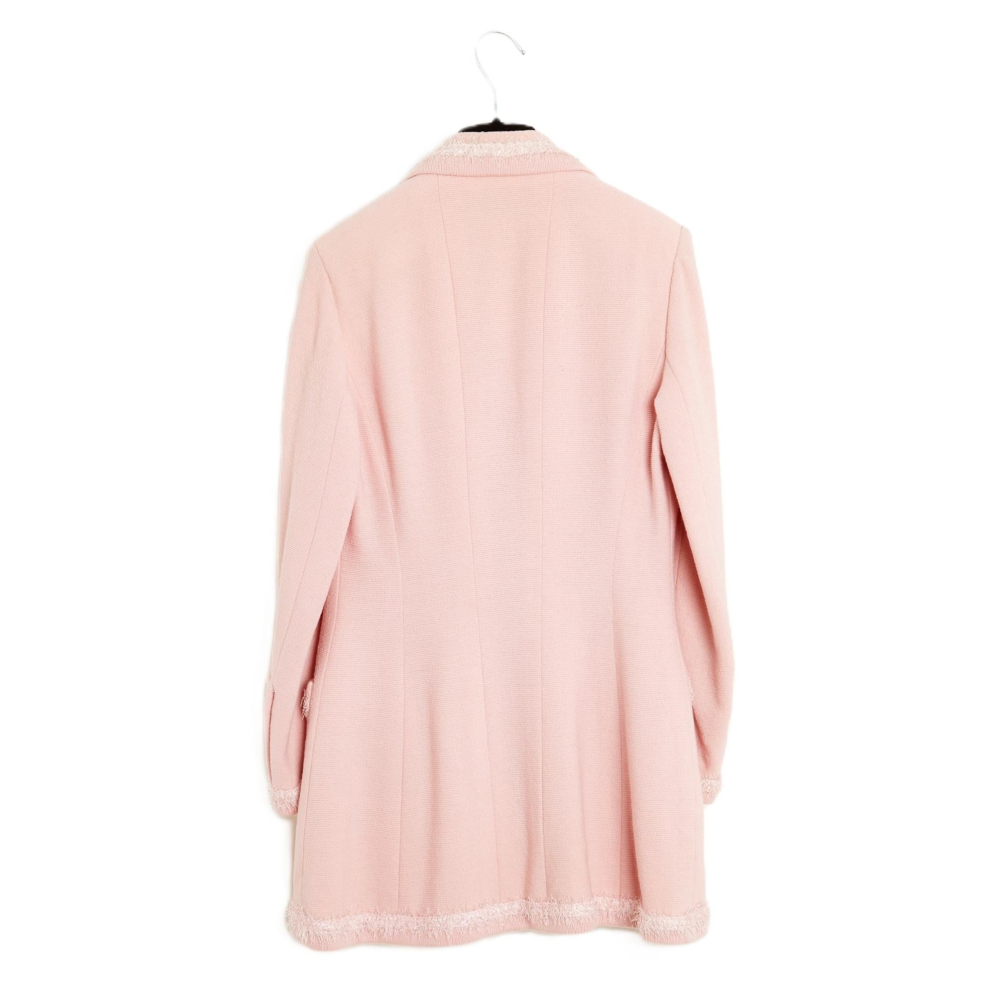 Veste longue en tweed de laine rose Chanel 1994 Veste FR38 GB10 US8 en vente 2
