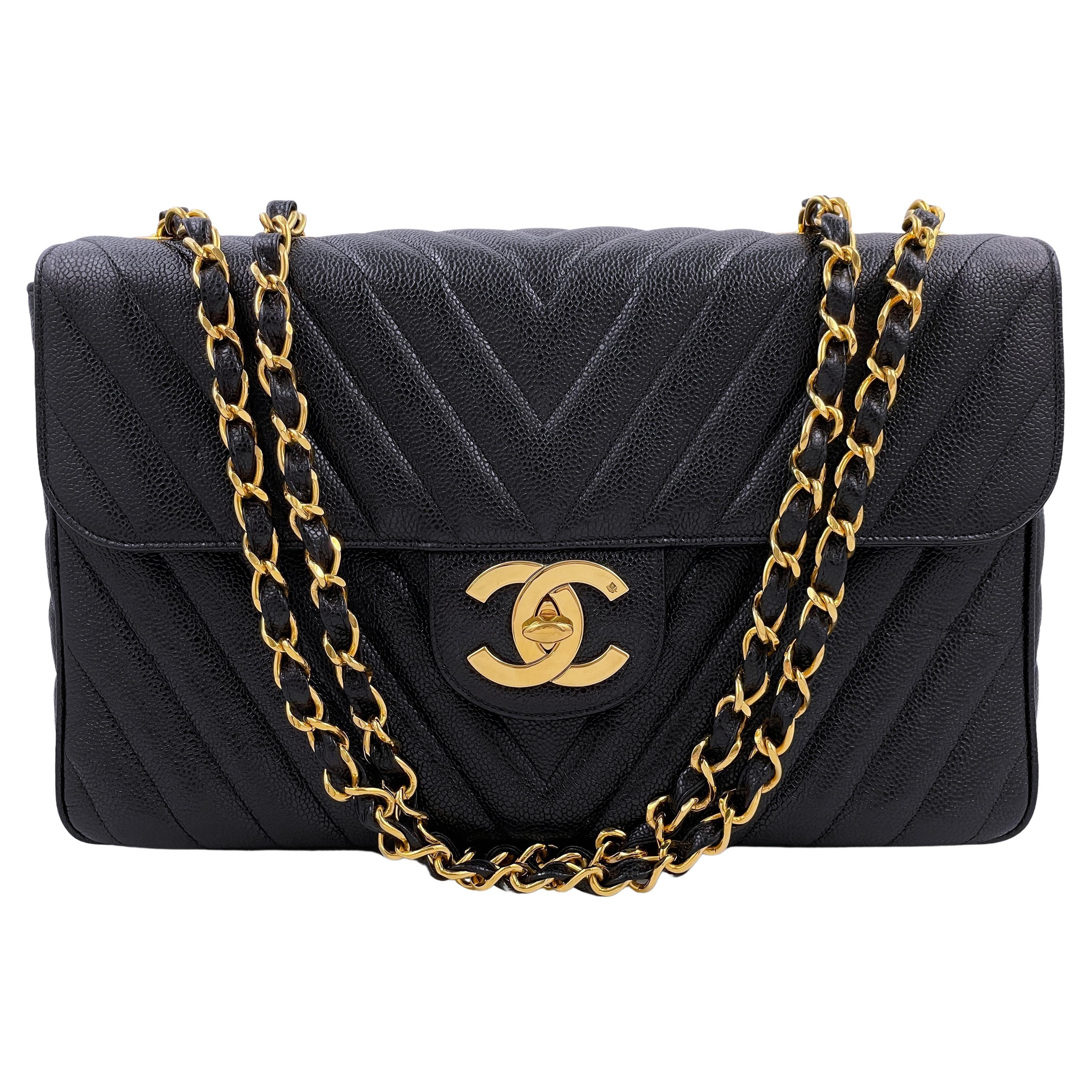 Chanel Vintage Cc Flap Shoulder Bag Caviar Xl - 2 For Sale on 1stDibs