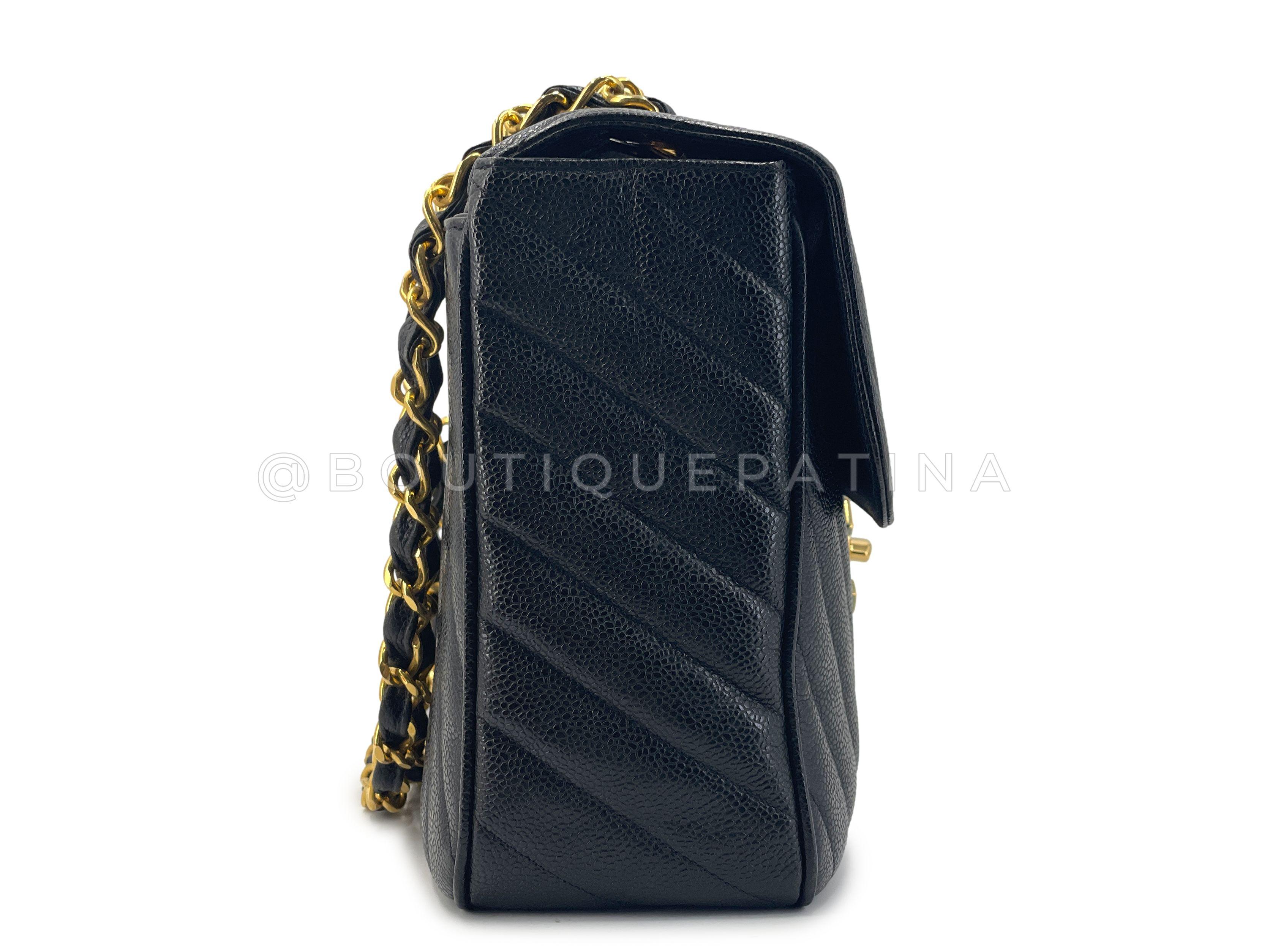Women's Chanel 1994 Vintage Black Caviar Chevron Maxi XL Classic Flap Bag 24k GHW 66750 For Sale