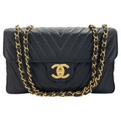 Chanel 1994 Retro Black Caviar Chevron Maxi XL Classic Flap Bag 24k GHW 66750