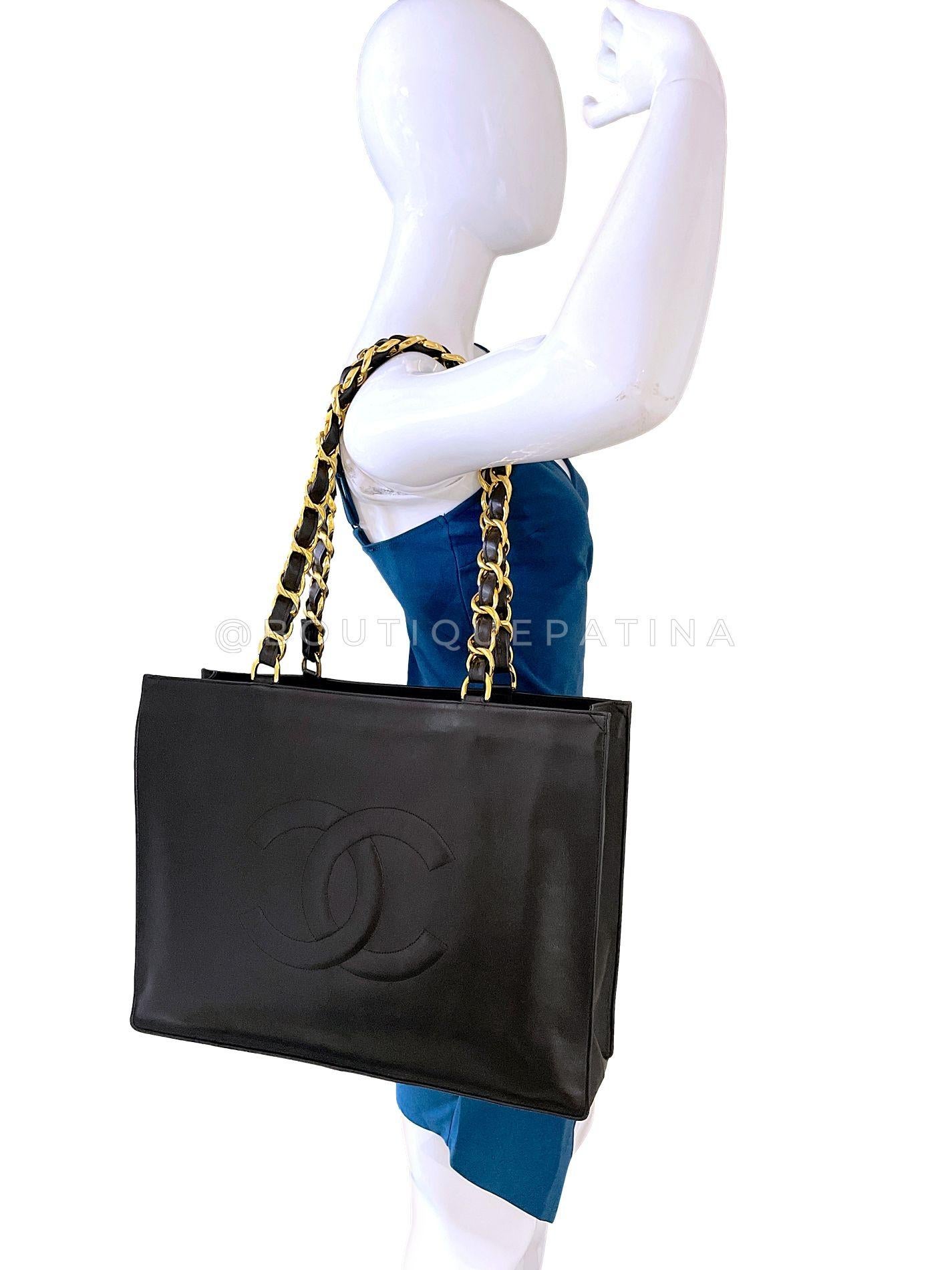 Chanel 1994 Vintage Black Chunky Chain Classic Tote Bag 24k GHW 68387 en vente 8