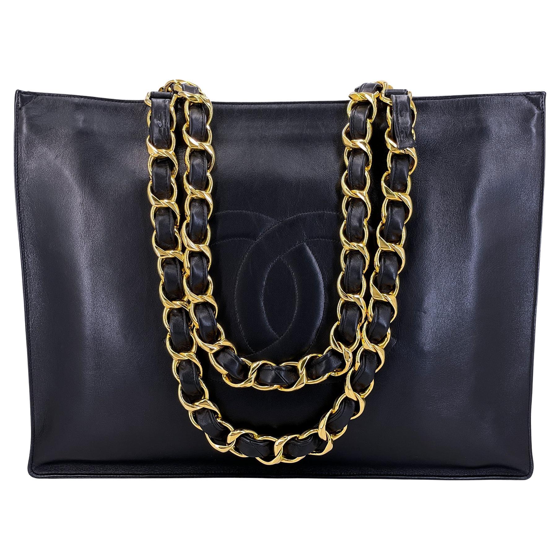 Chanel 1994 Vintage Black Chunky Chain Classic Tote Bag 24k GHW 68387