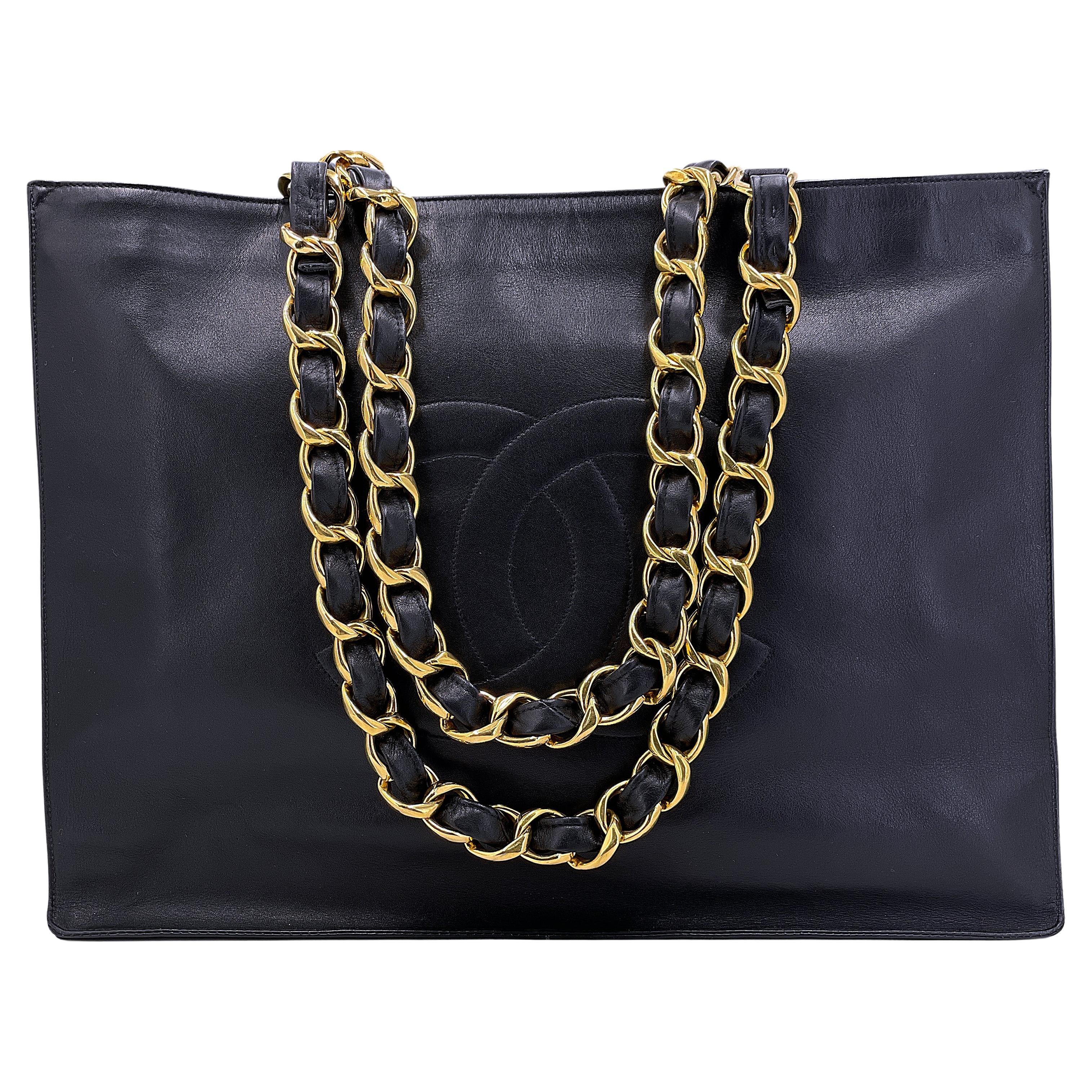 Chanel 1994 Vintage Black Chunky Chain Shopper Tote Bag 24k GHW 64825 For  Sale at 1stDibs