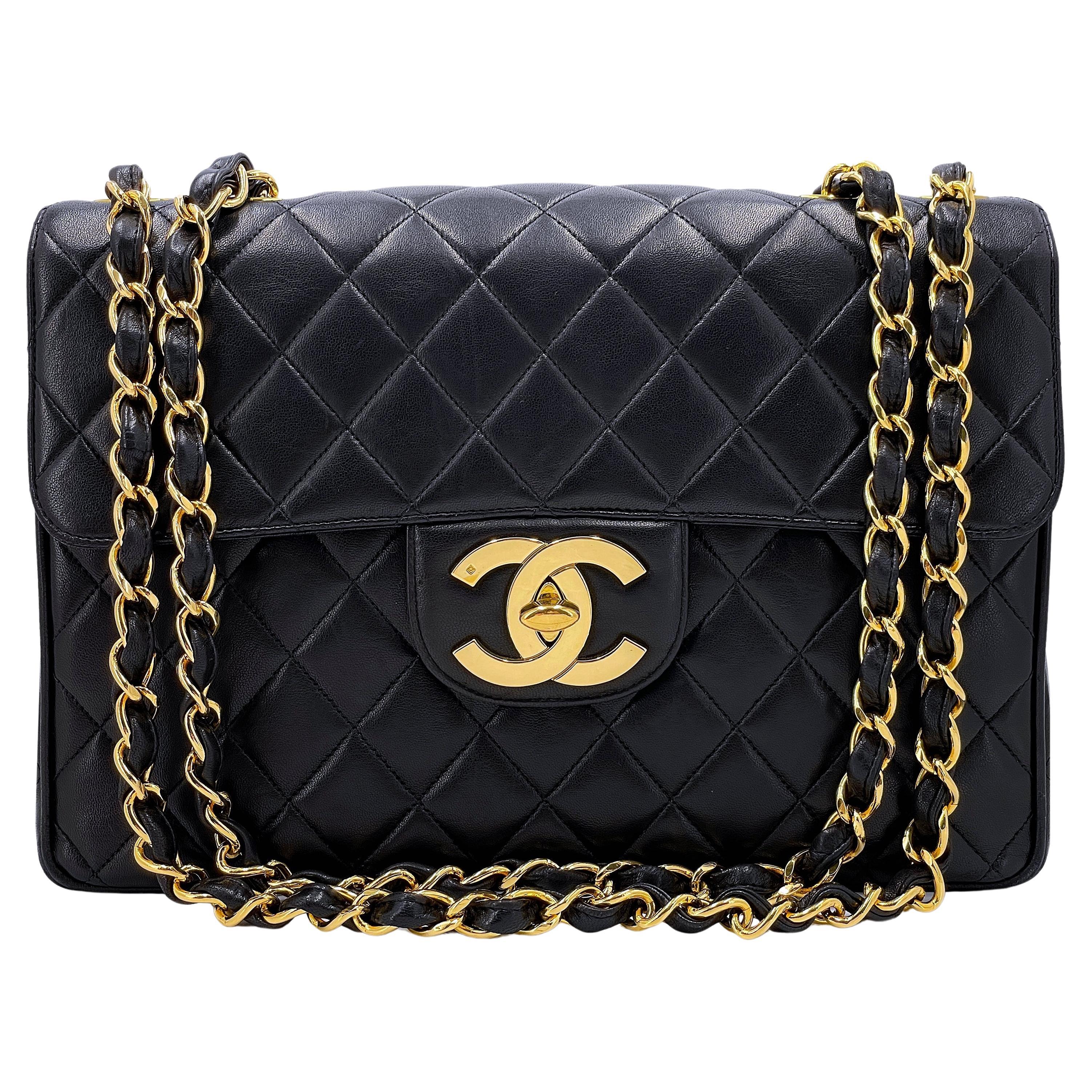 Chanel 1994 Vintage Black Jumbo Classic Flap Bag 24k GHW Lambskin 67053 Chanel 1994 Vintage Black Jumbo Classic Flap Bag 24k GHW Lambskin 67053