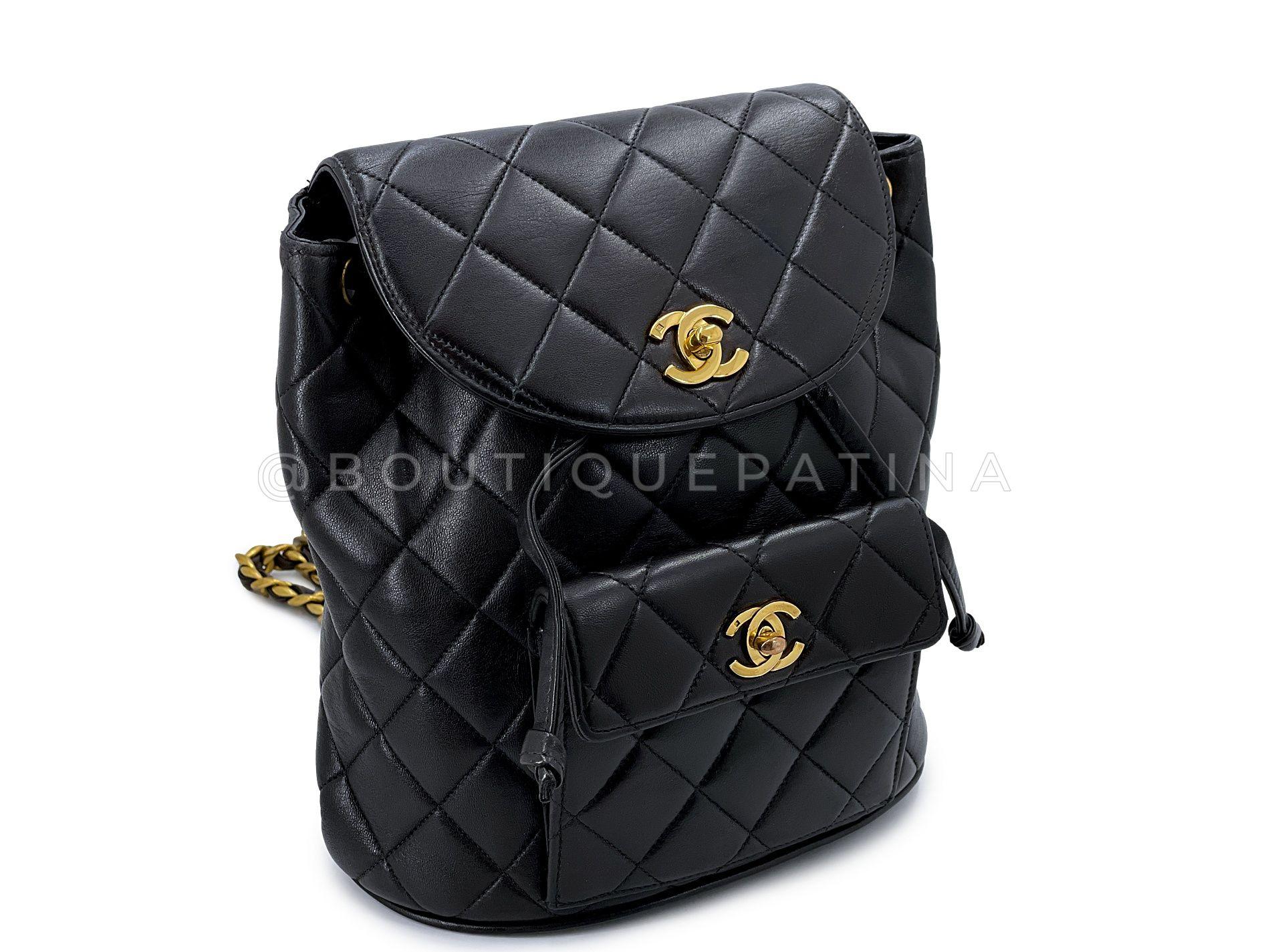 Chanel 1994 Vintage Black Lambskin Duma Backpack Bag 24k GHW 66235 In Excellent Condition For Sale In Costa Mesa, CA