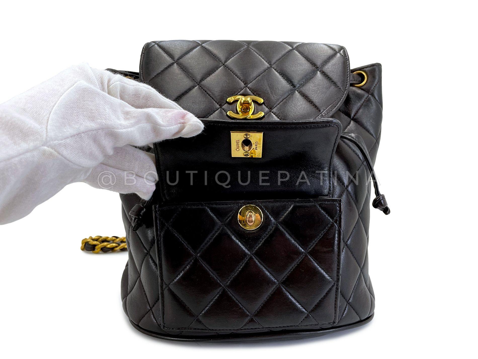 Chanel 1994 Vintage Black Lambskin Duma Backpack Bag 24k GHW 66235 For Sale 5