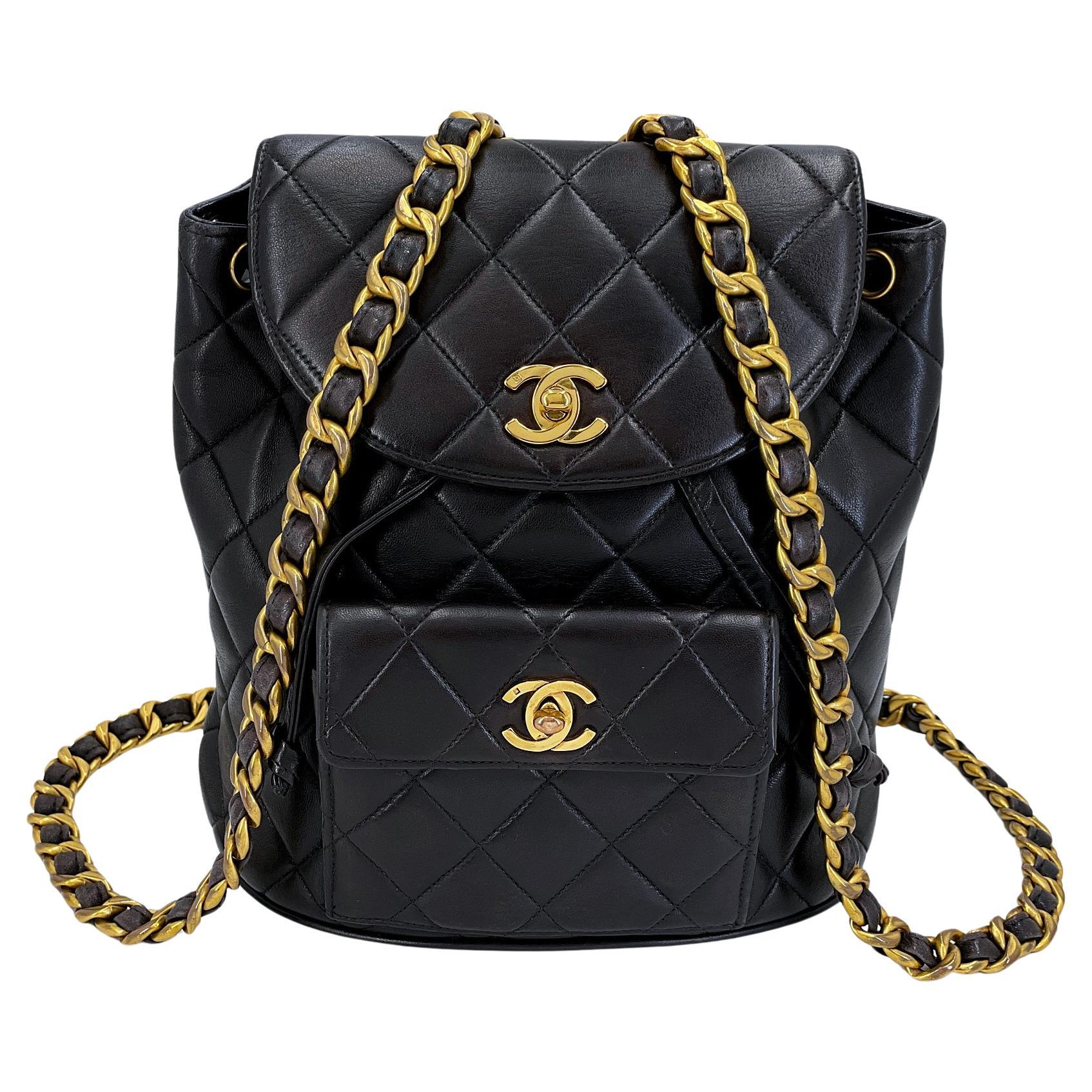 Chanel 1994 Vintage Black Lambskin Duma Backpack Bag 24k GHW 66235 For Sale