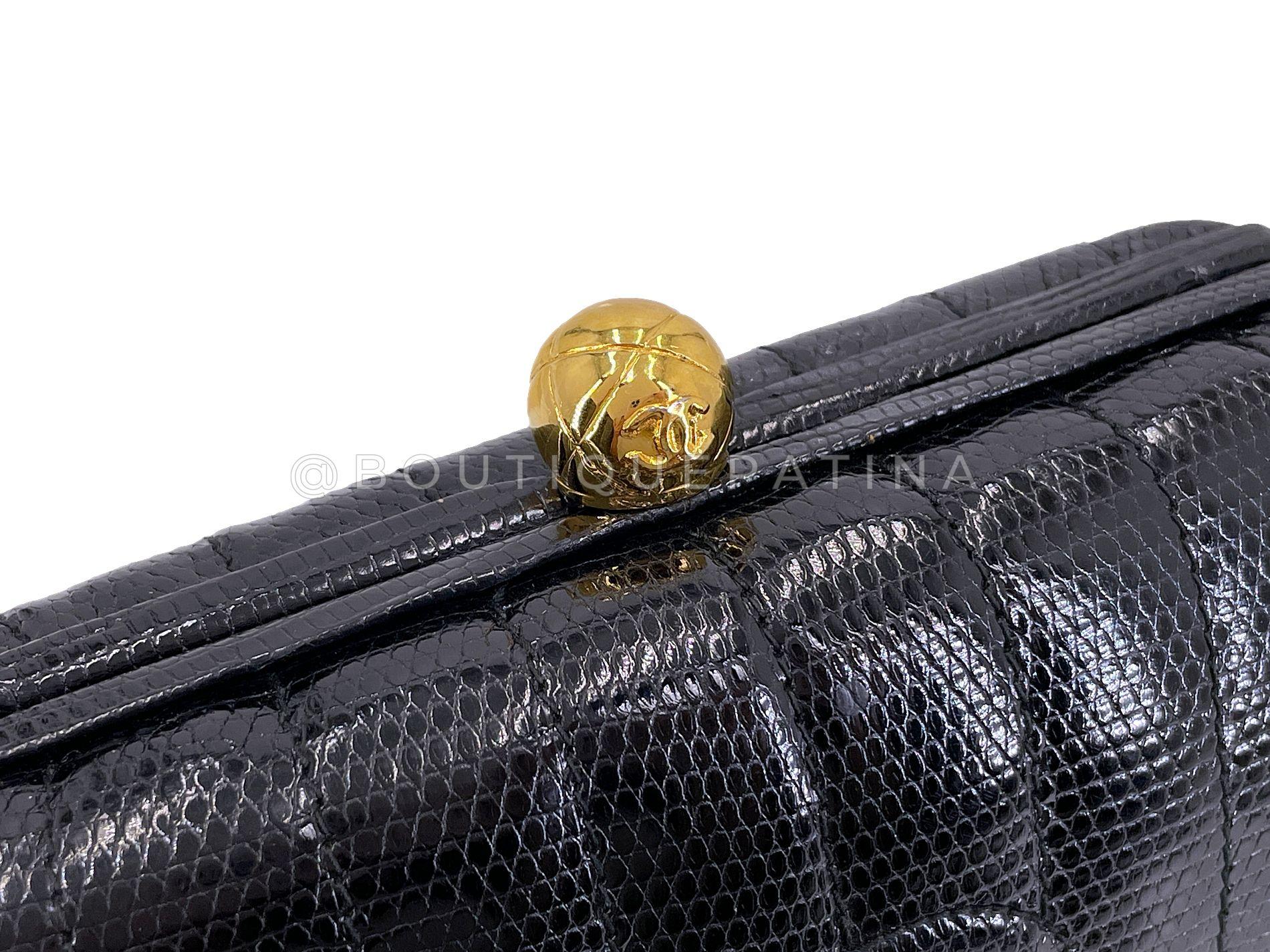 Chanel 1994 Vintage Chaîne en lézard noir Rolo Evening Clutch Bag 24k GHW 68569 en vente 5