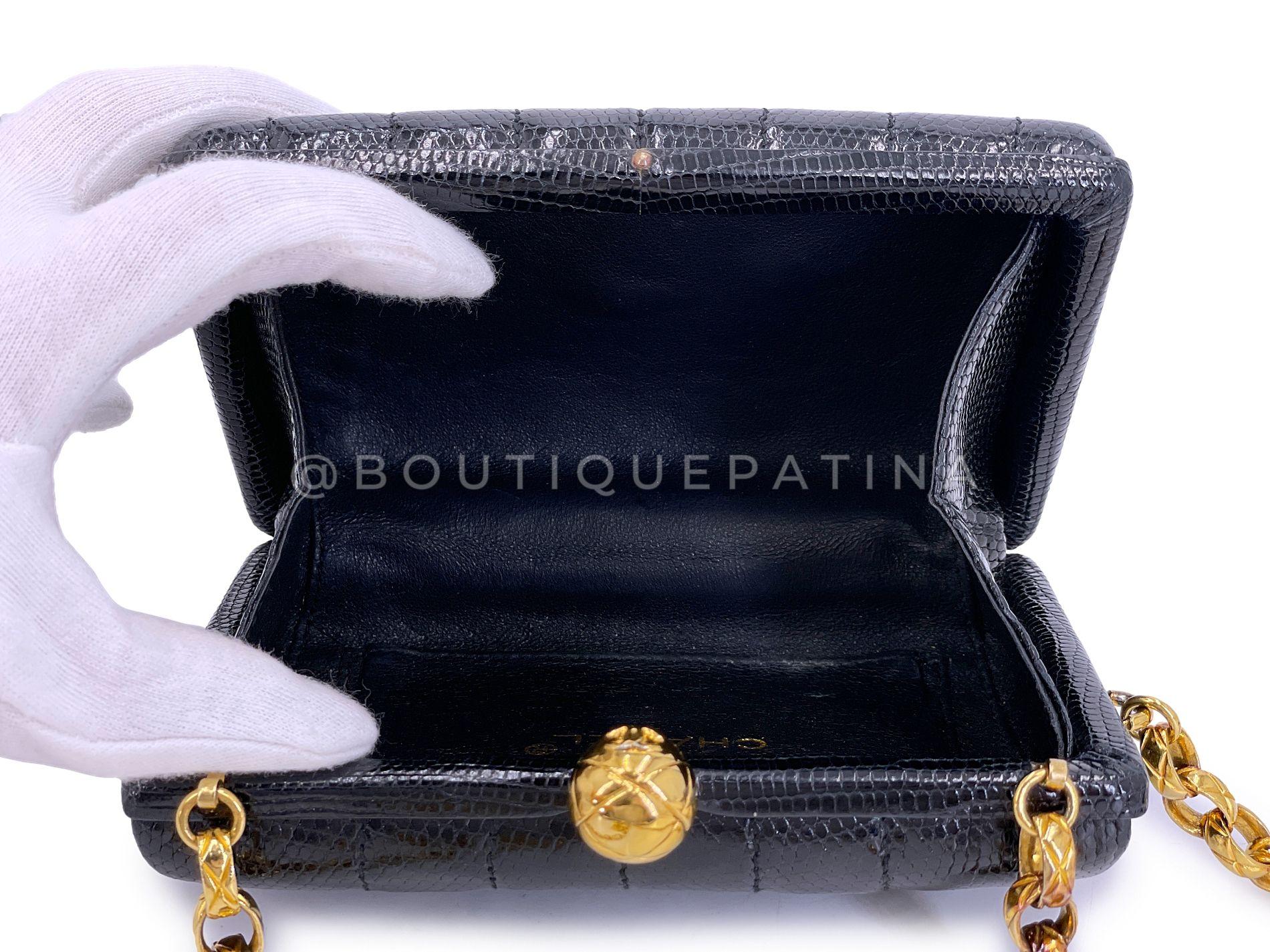 Chanel 1994 Vintage Chaîne en lézard noir Rolo Evening Clutch Bag 24k GHW 68569 en vente 6