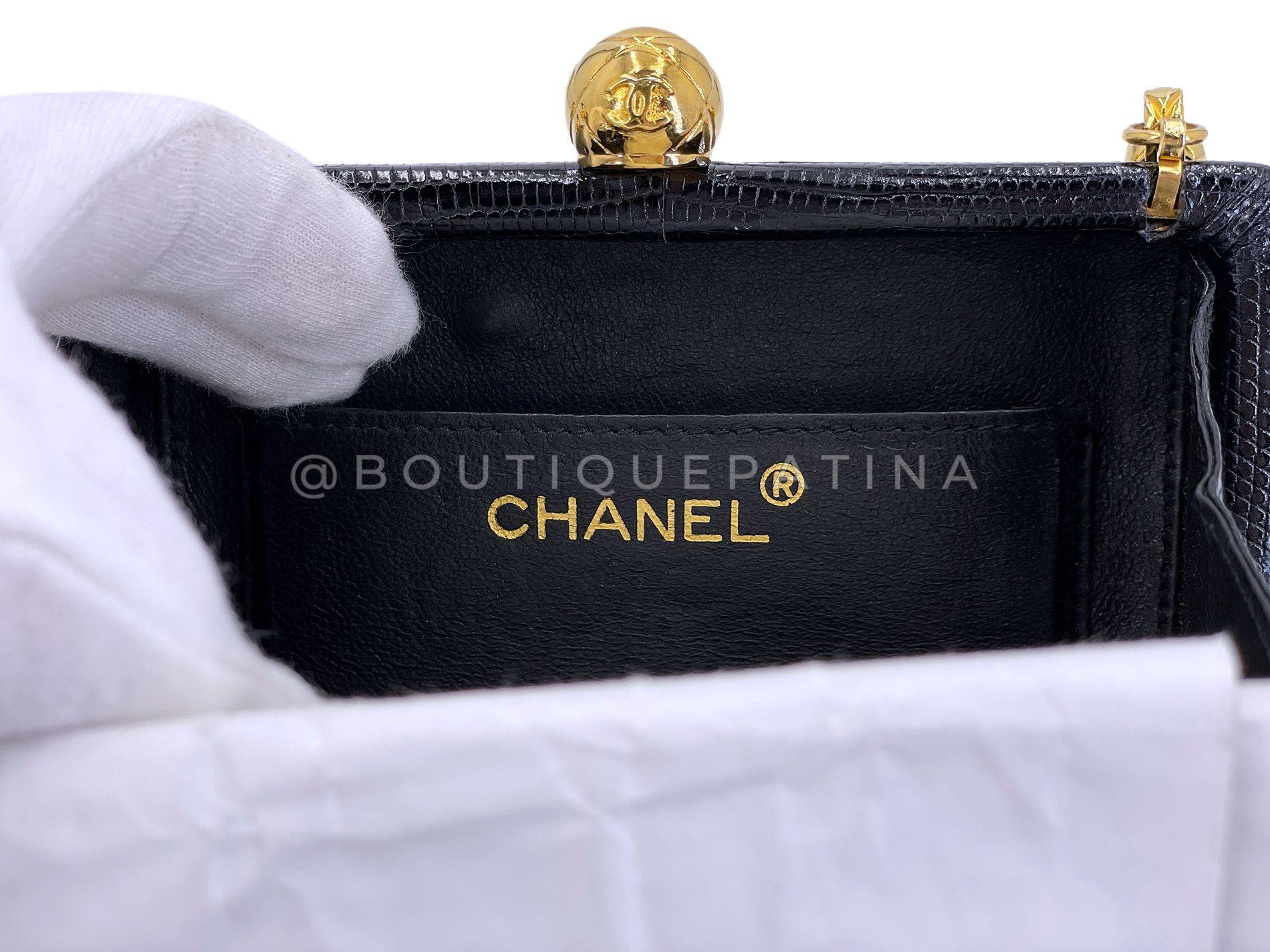 Chanel 1994 Vintage Chaîne en lézard noir Rolo Evening Clutch Bag 24k GHW 68569 en vente 7