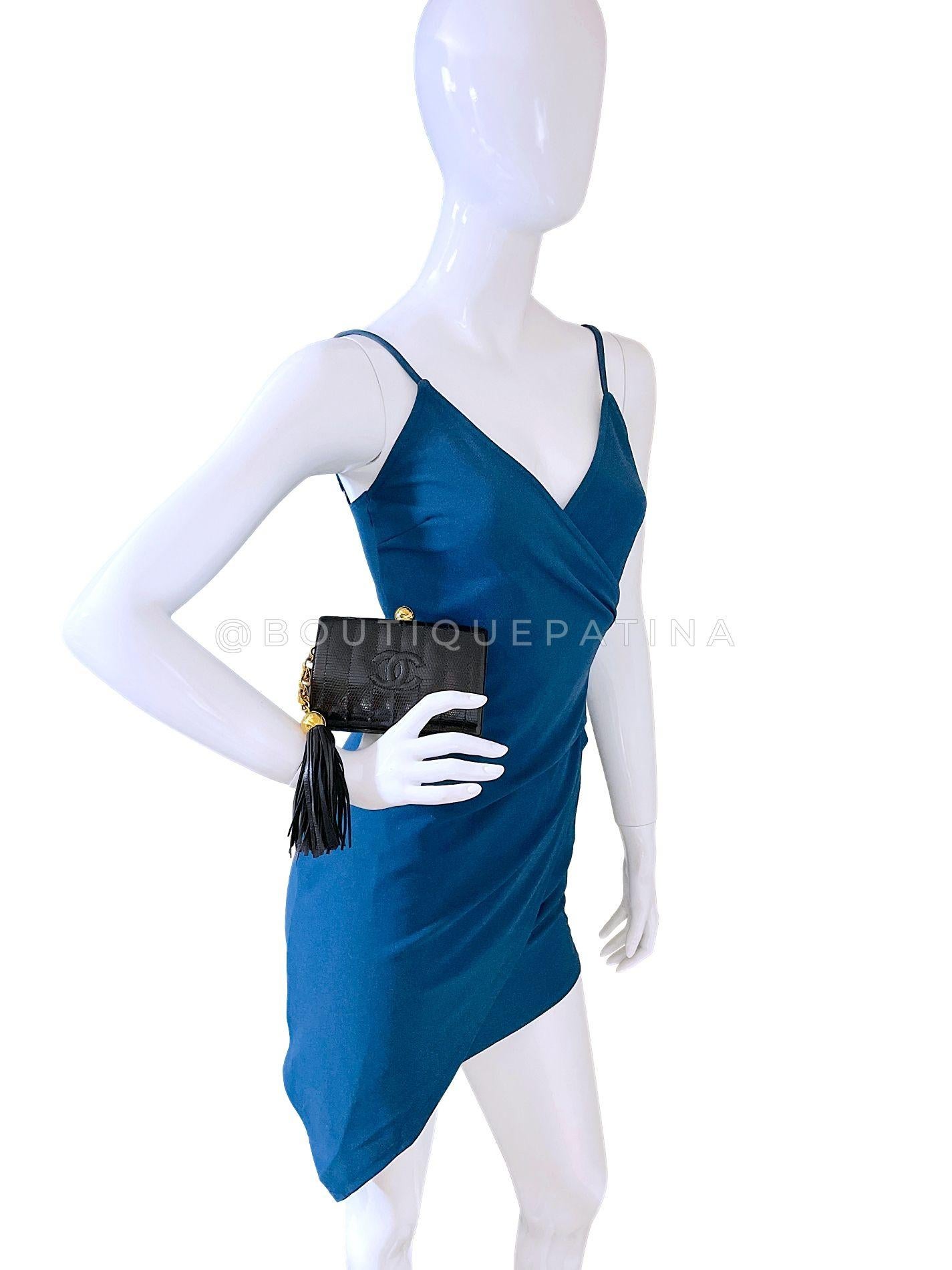 Chanel 1994 Vintage Chaîne en lézard noir Rolo Evening Clutch Bag 24k GHW 68569 en vente 12
