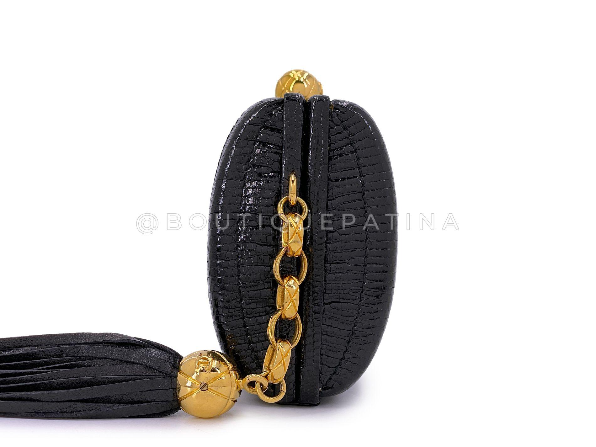 Chanel 1994 Vintage Chaîne en lézard noir Rolo Evening Clutch Bag 24k GHW 68569 Pour femmes en vente