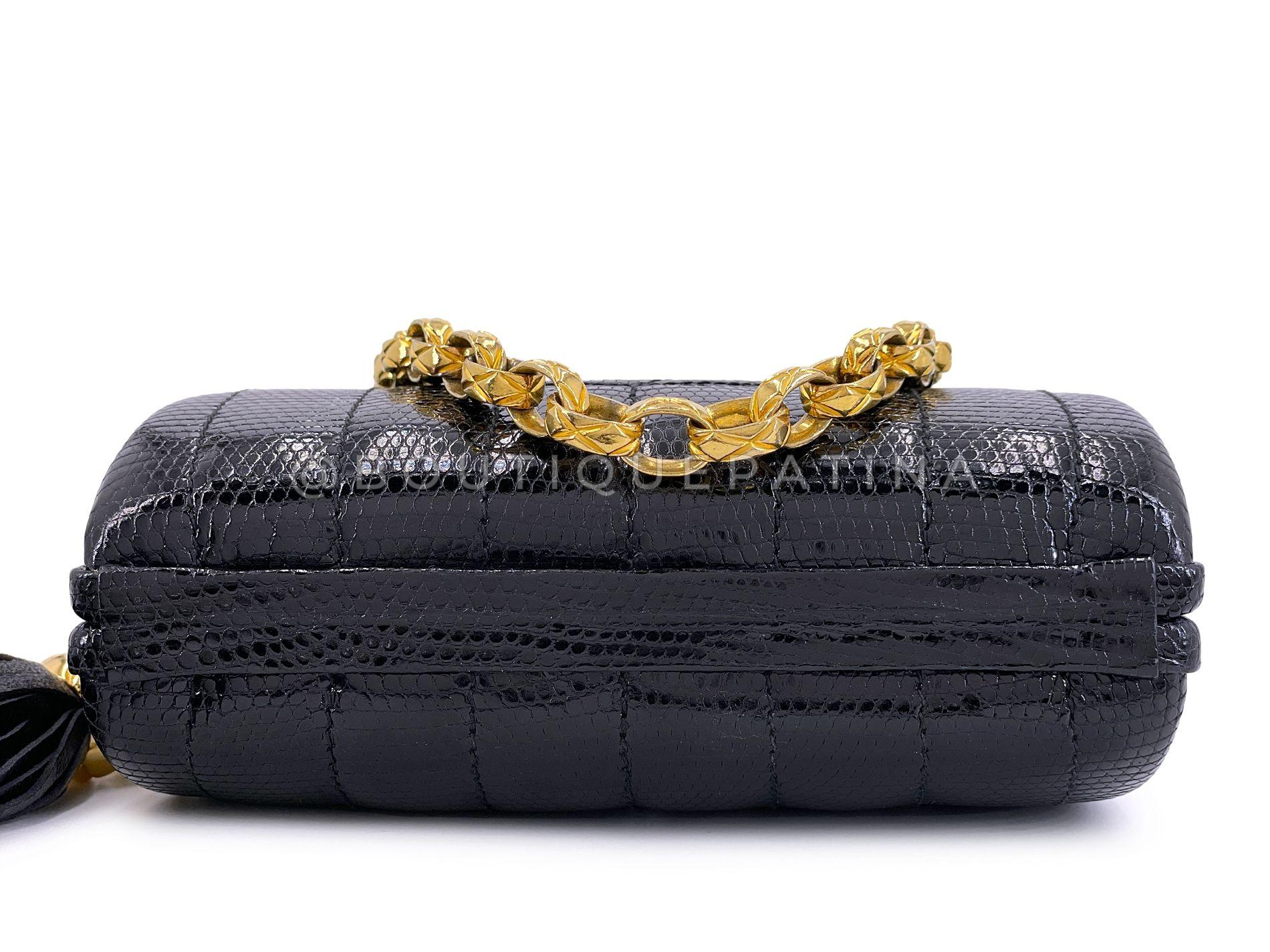 Chanel 1994 Vintage Chaîne en lézard noir Rolo Evening Clutch Bag 24k GHW 68569 en vente 2