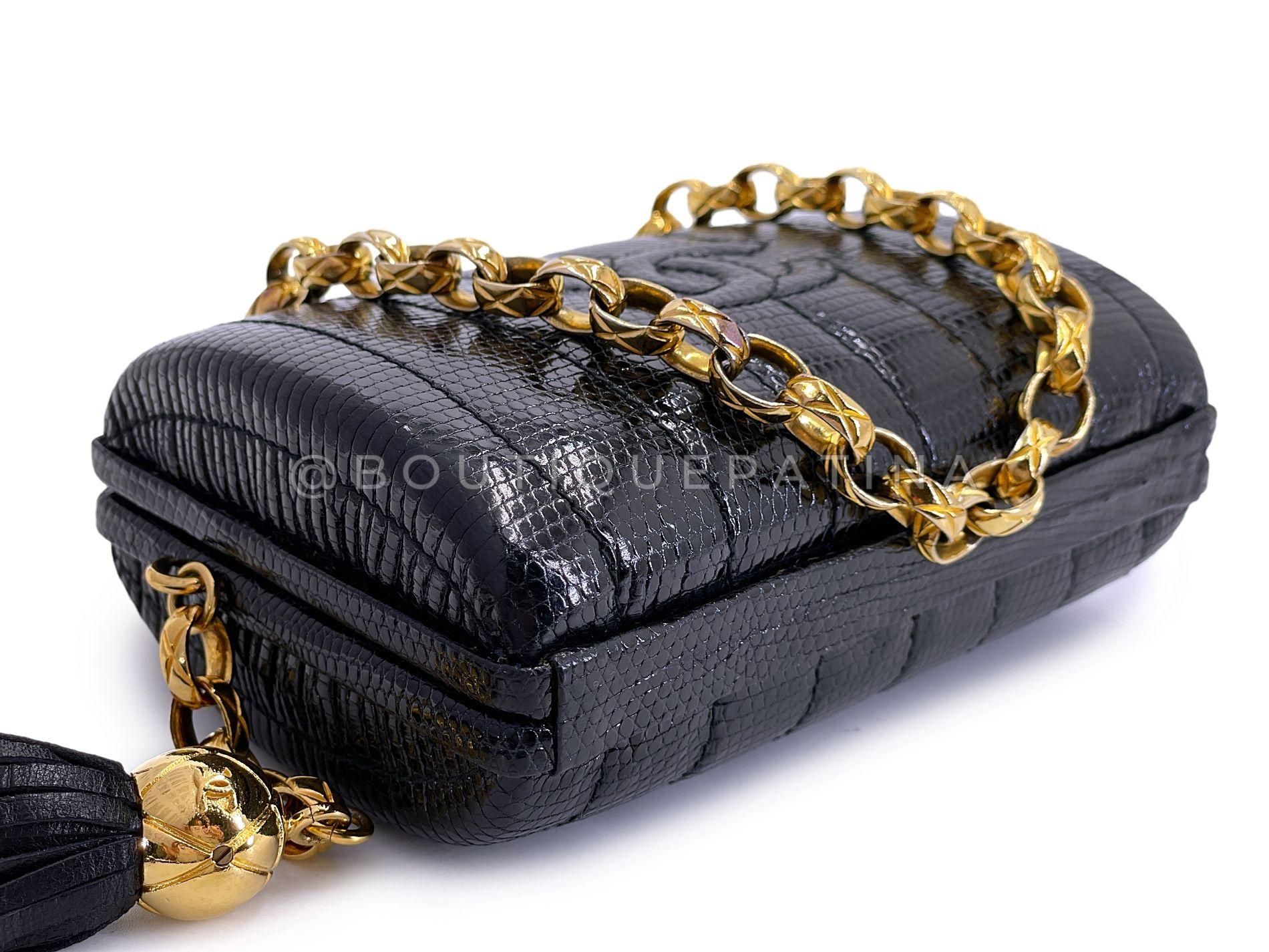 Chanel 1994 Vintage Chaîne en lézard noir Rolo Evening Clutch Bag 24k GHW 68569 en vente 3