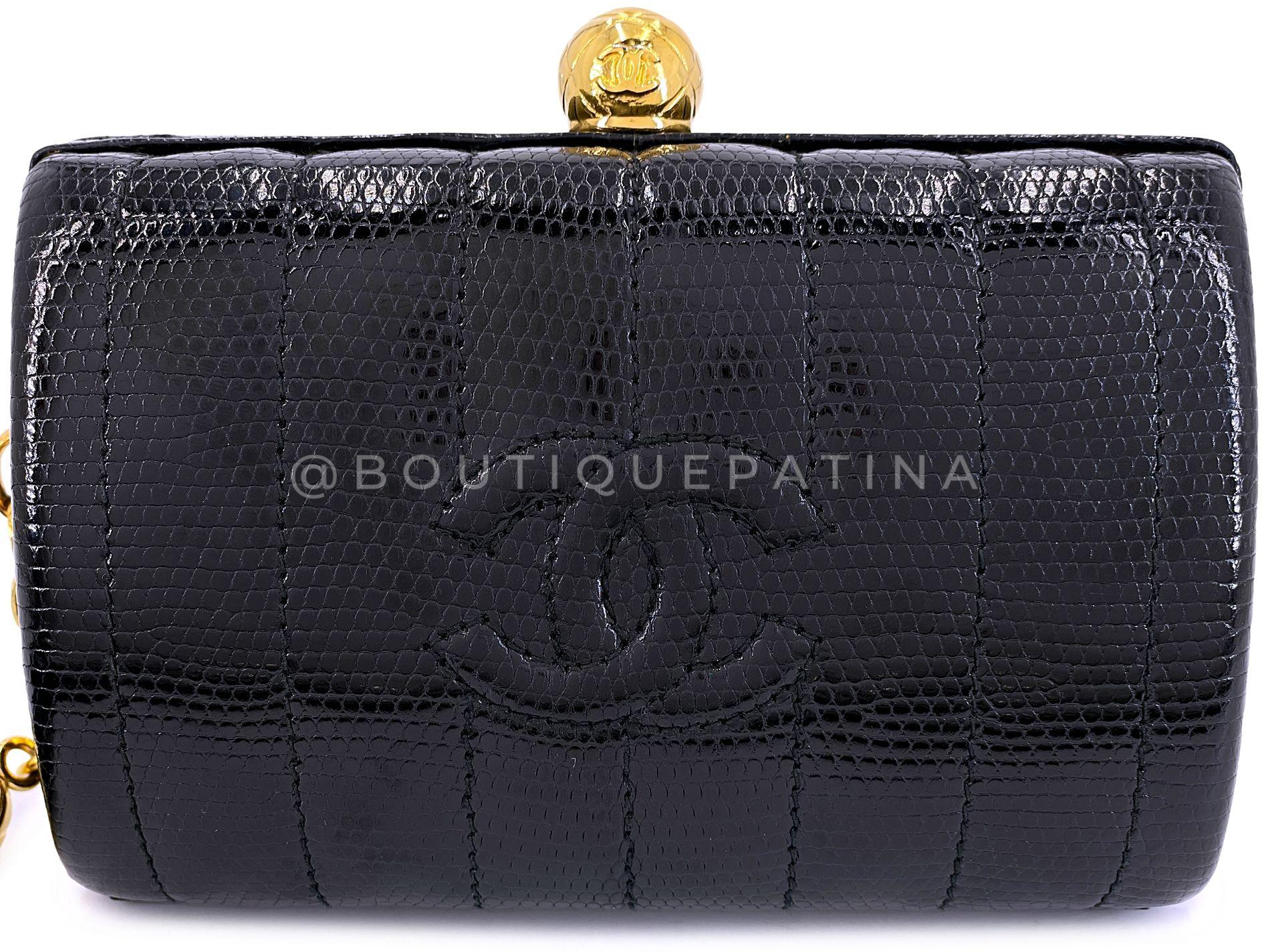 Chanel 1994 Vintage Chaîne en lézard noir Rolo Evening Clutch Bag 24k GHW 68569 en vente 4