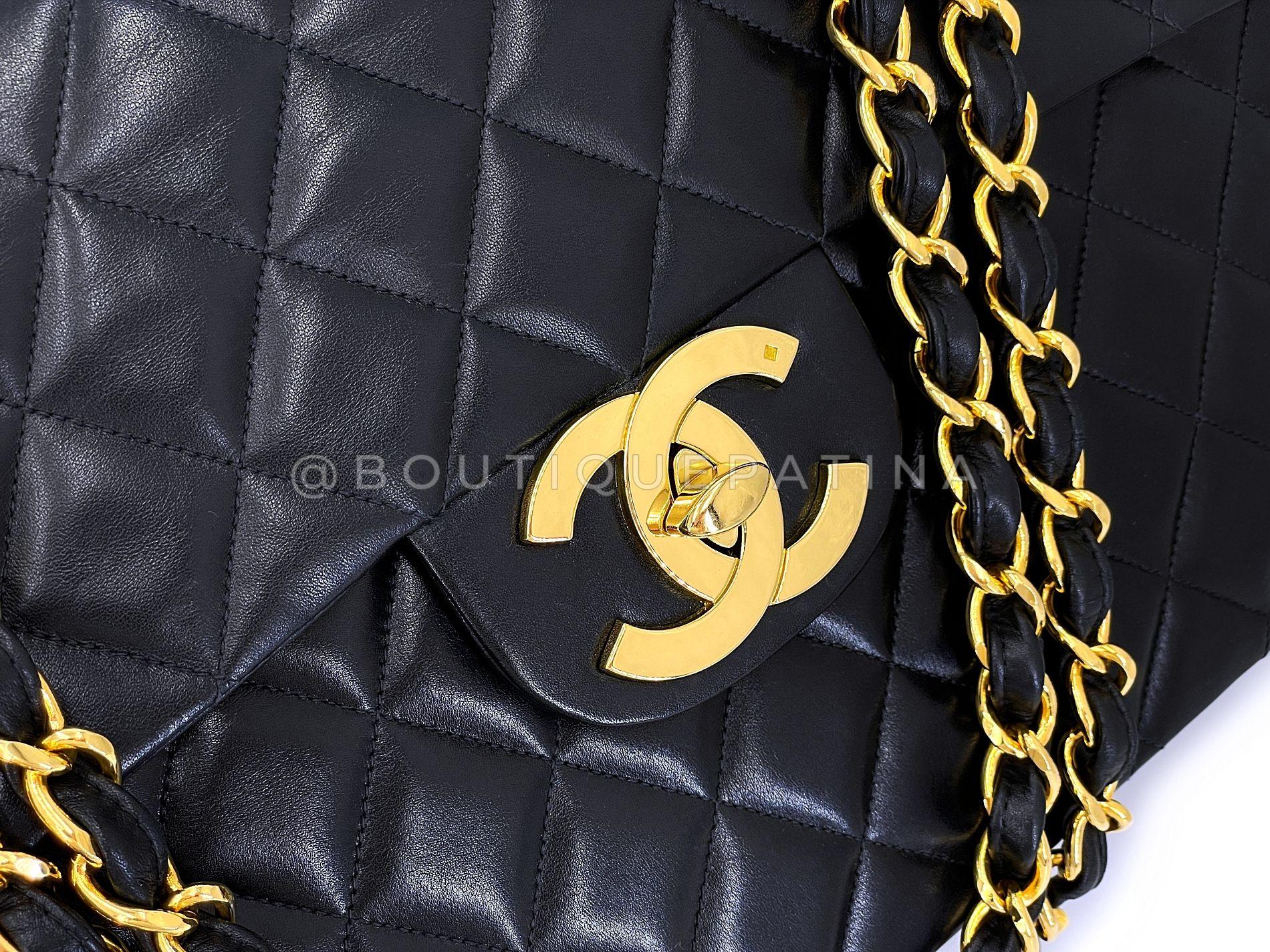 Chanel 1994 Vintage Black Maxi Classic Flap Bag 24k GHW 68171 en vente 3