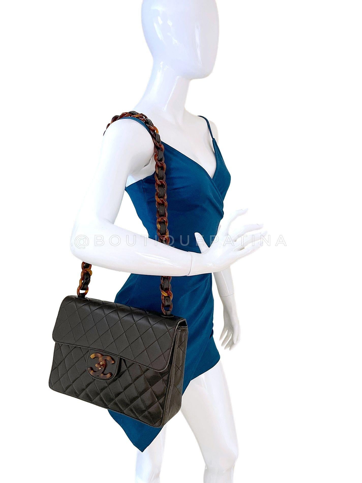 Chanel 1994 Vintage Black Tortoise Jumbo Classic Flap Bag Lambskin 68260 10