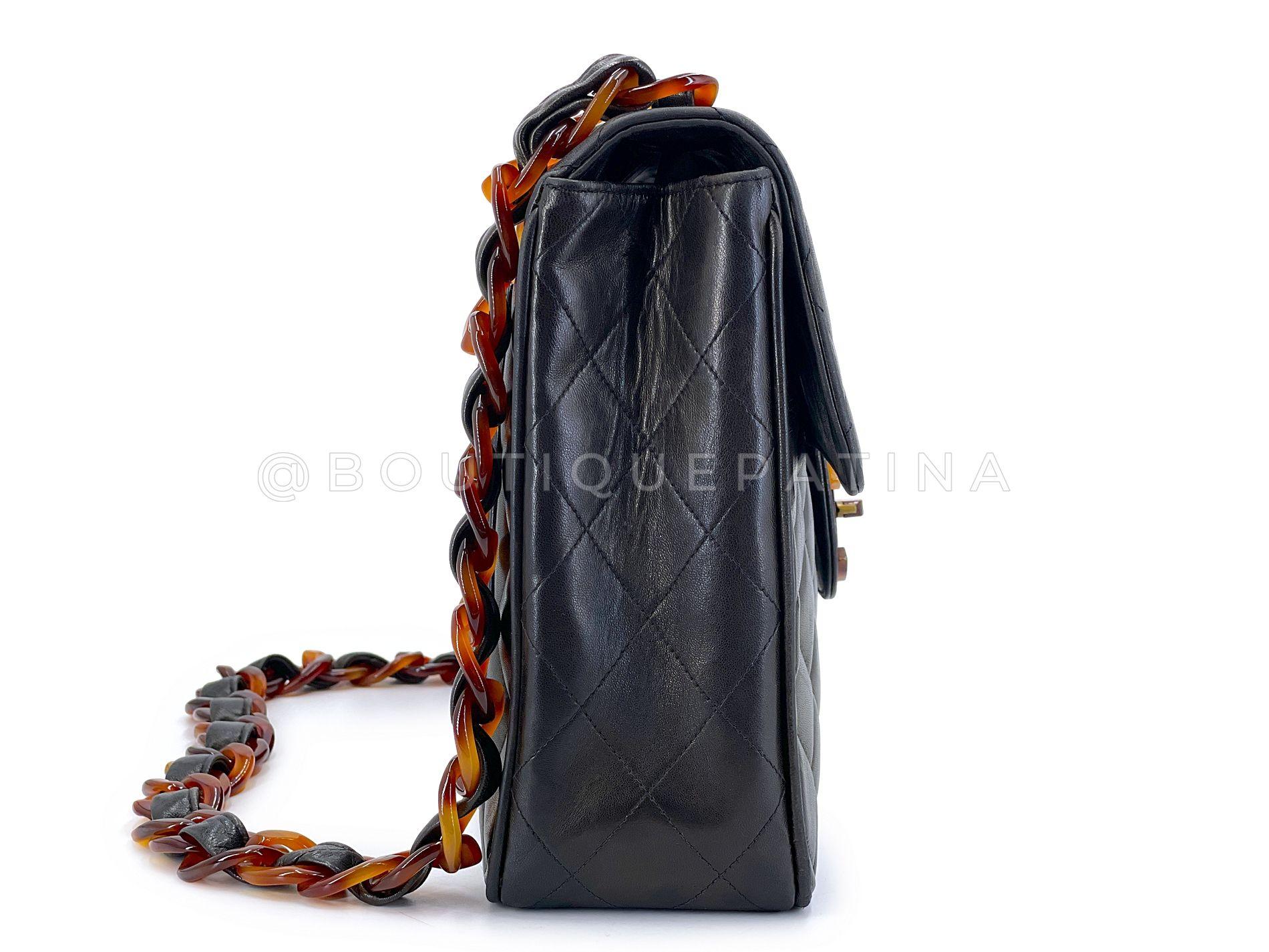 Chanel 1994 Vintage Black Tortoise Jumbo Classic Flap Bag Lambskin 68260 Excellent état à Costa Mesa, CA