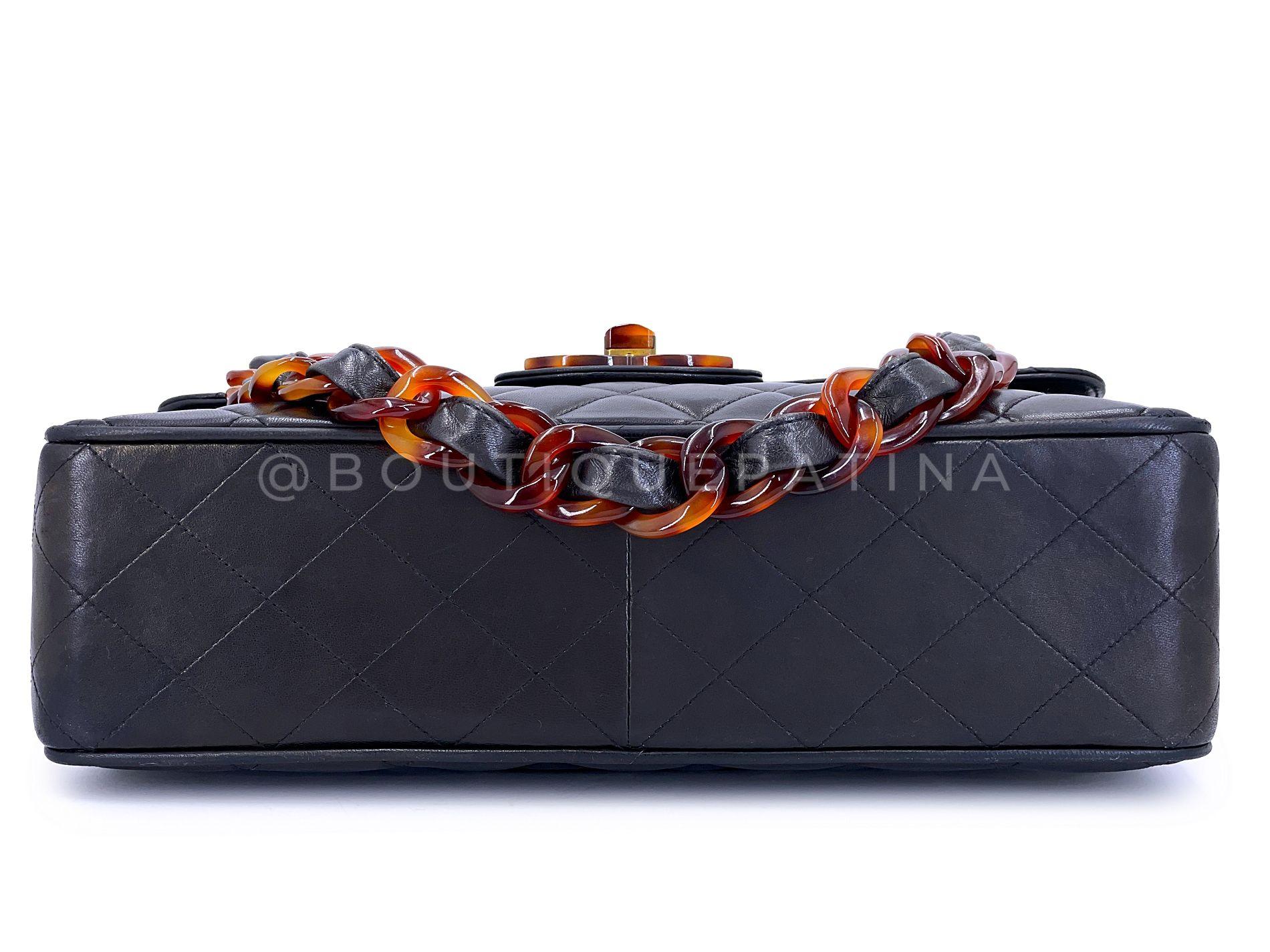 Chanel 1994 Vintage Black Tortoise Jumbo Classic Flap Bag Lambskin 68260 1