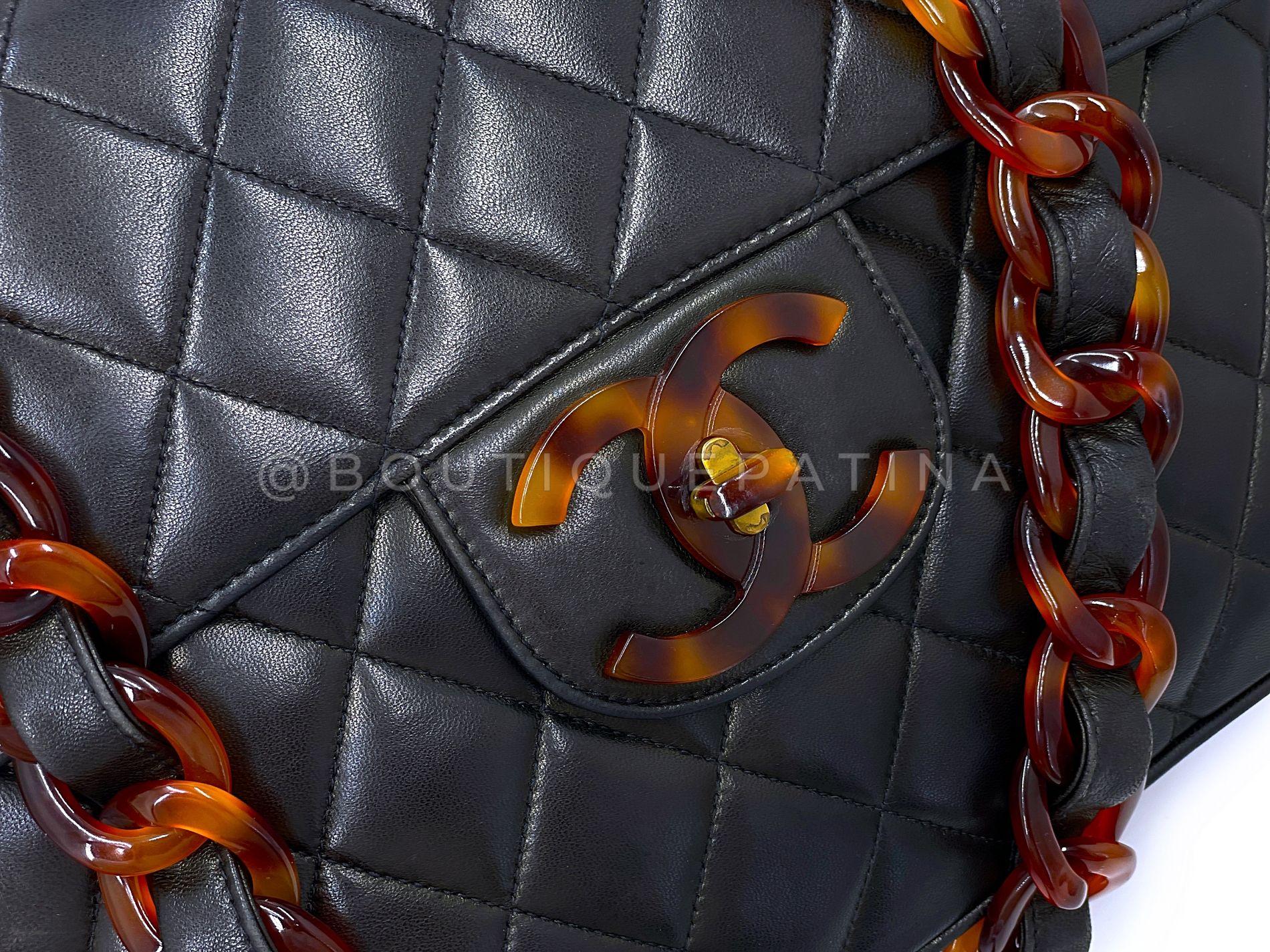 Chanel 1994 Vintage Black Tortoise Jumbo Classic Flap Bag Lambskin 68260 3