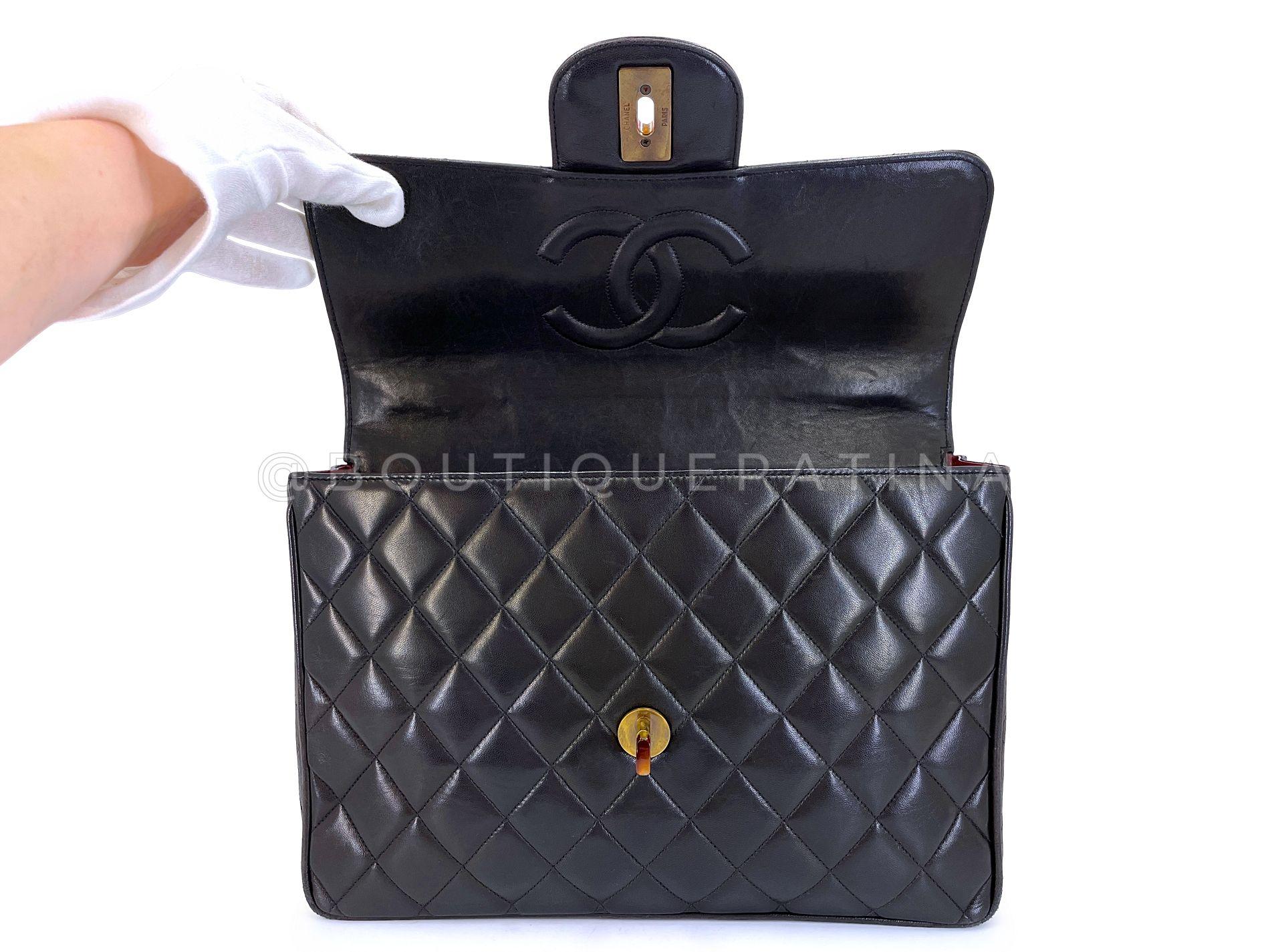 Chanel 1994 Vintage Black Tortoise Jumbo Classic Flap Bag Lambskin 68260 4