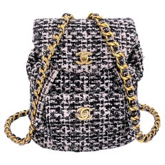 Chanel 1994 Vintage Black White Tweed Duma Backpack Bag 24k GHW 66338