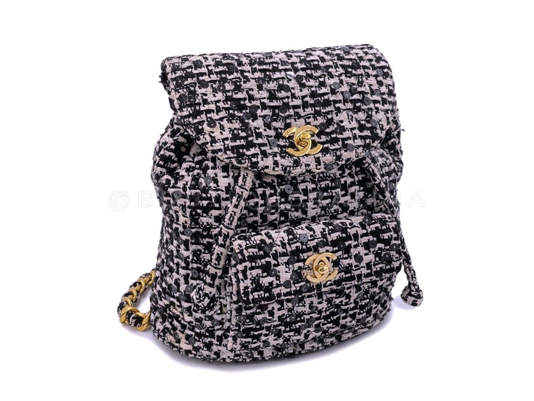 Chanel 1994 Vintage Black White Tweed Duma Backpack Bag 24k GHW 66338 For  Sale at 1stDibs